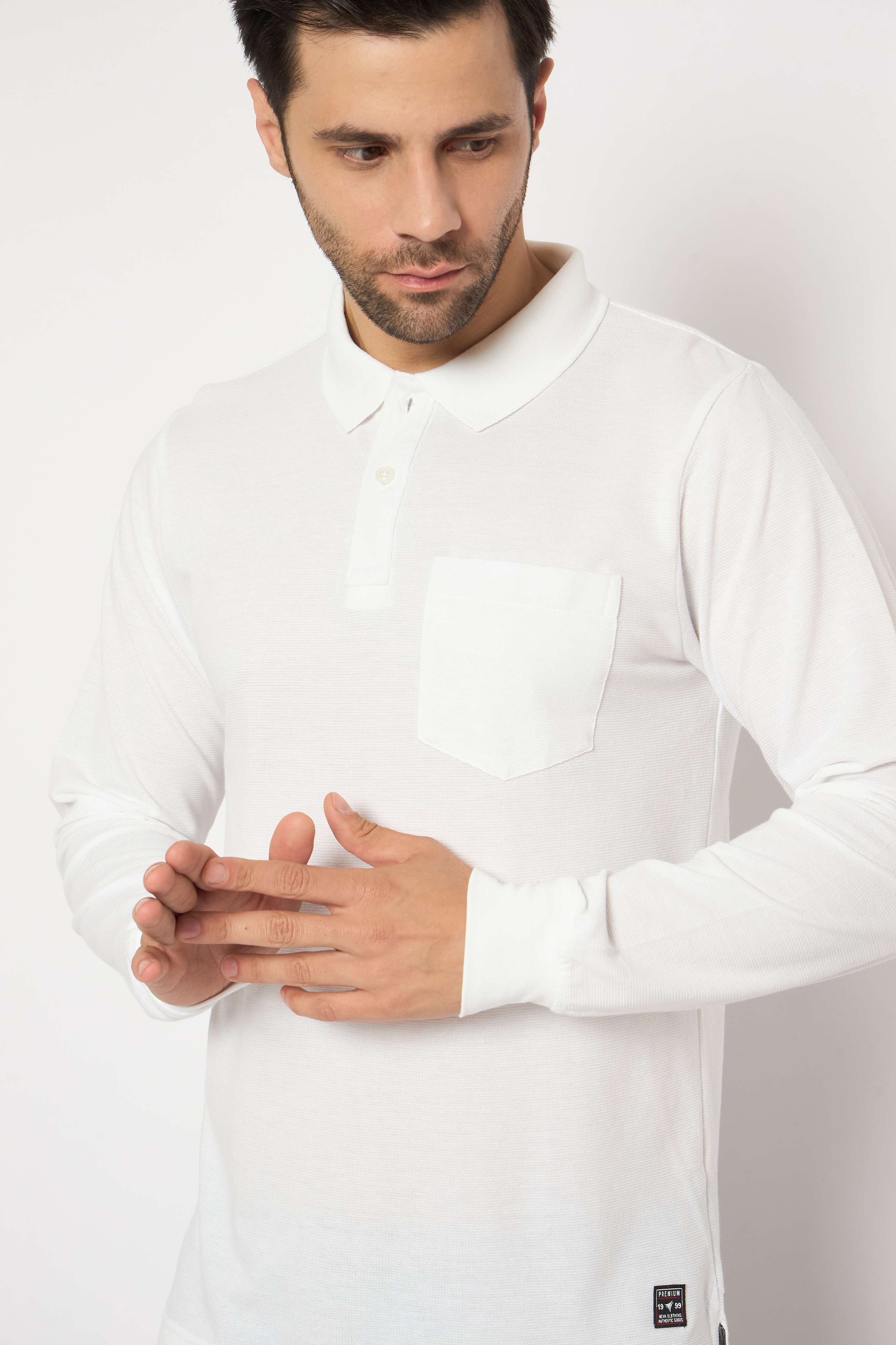 Neva Polo Neck Solid Men tshirt Full sleeves chest pocket