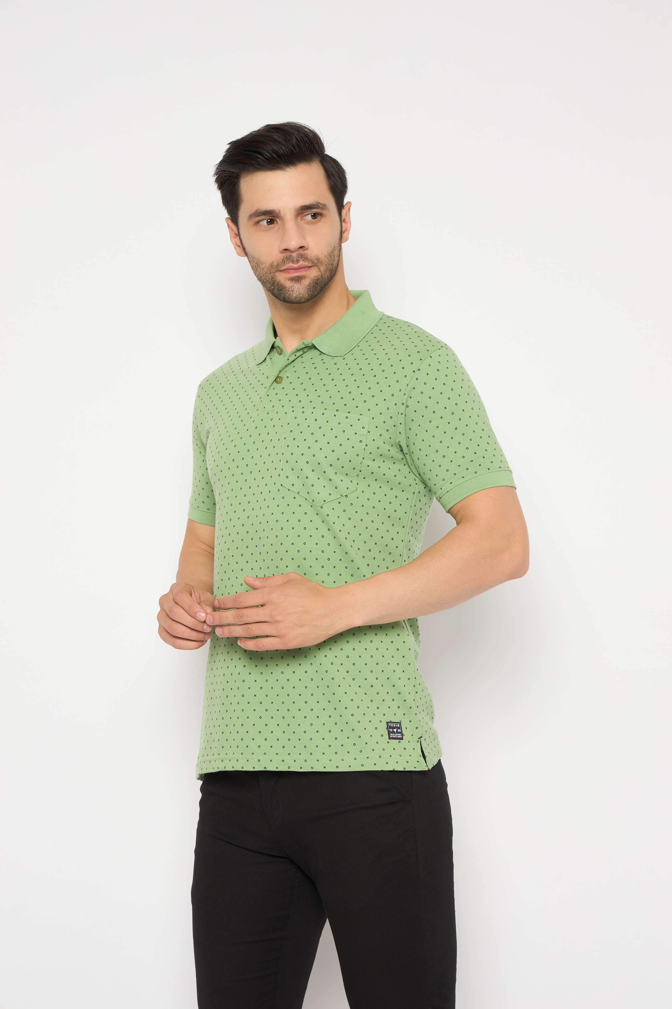 Neva Polo Neck dotted pattern Men tshirt Half sleeves chest pocket