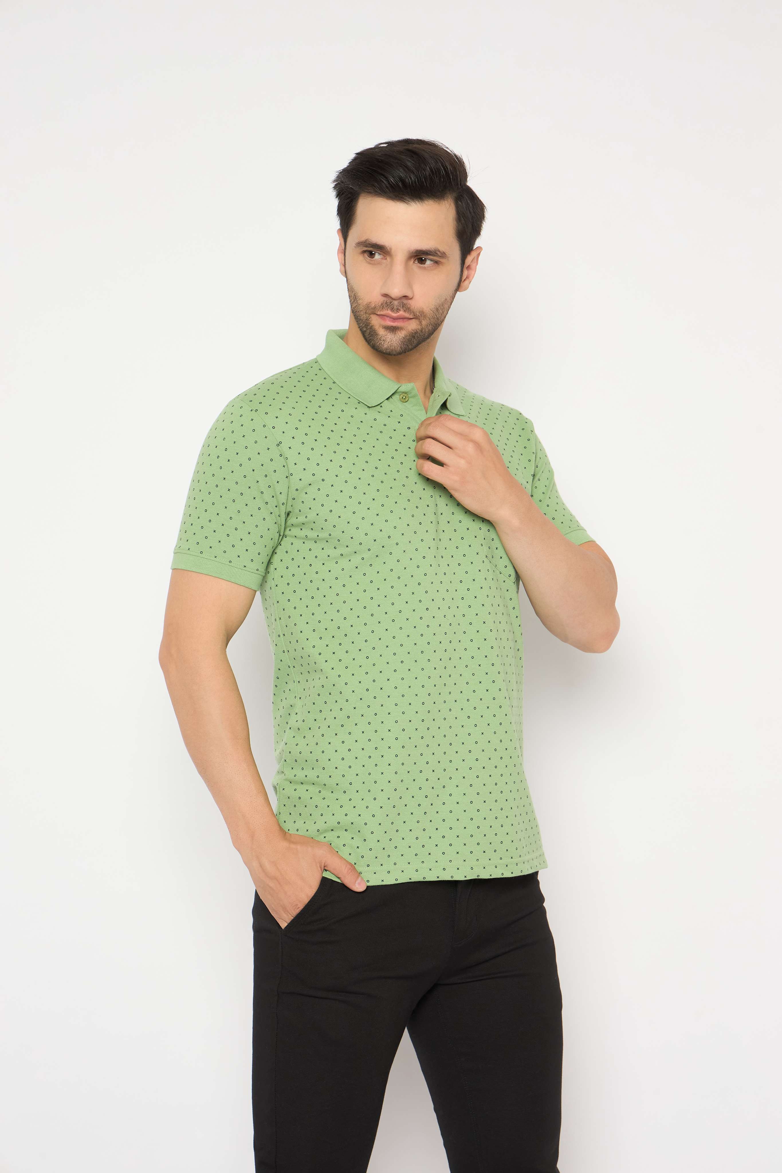 Neva Polo Neck dotted pattern Men tshirt Half sleeves chest pocket