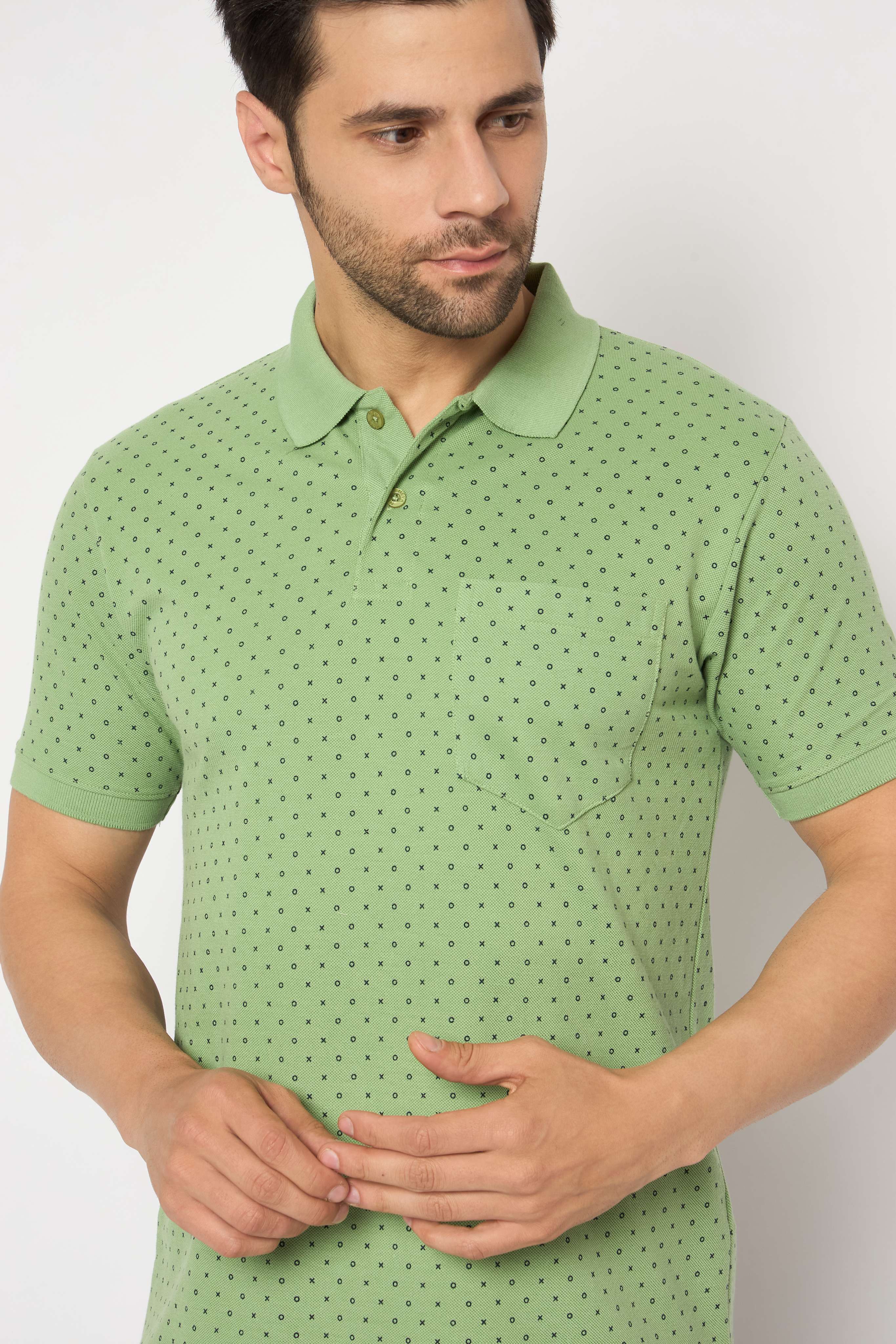 Neva Polo Neck dotted pattern Men tshirt Half sleeves chest pocket