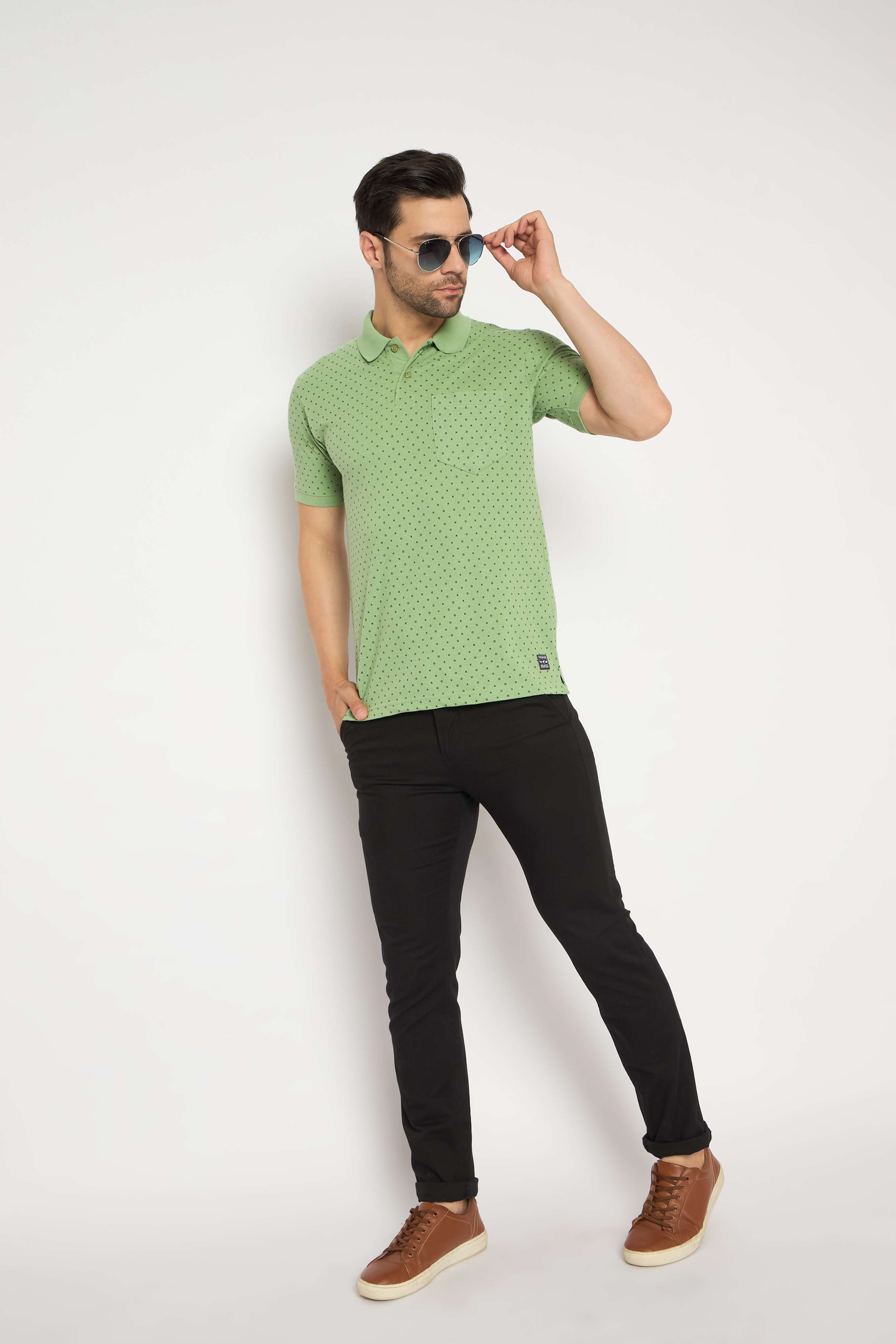 Neva Polo Neck dotted pattern Men tshirt Half sleeves chest pocket