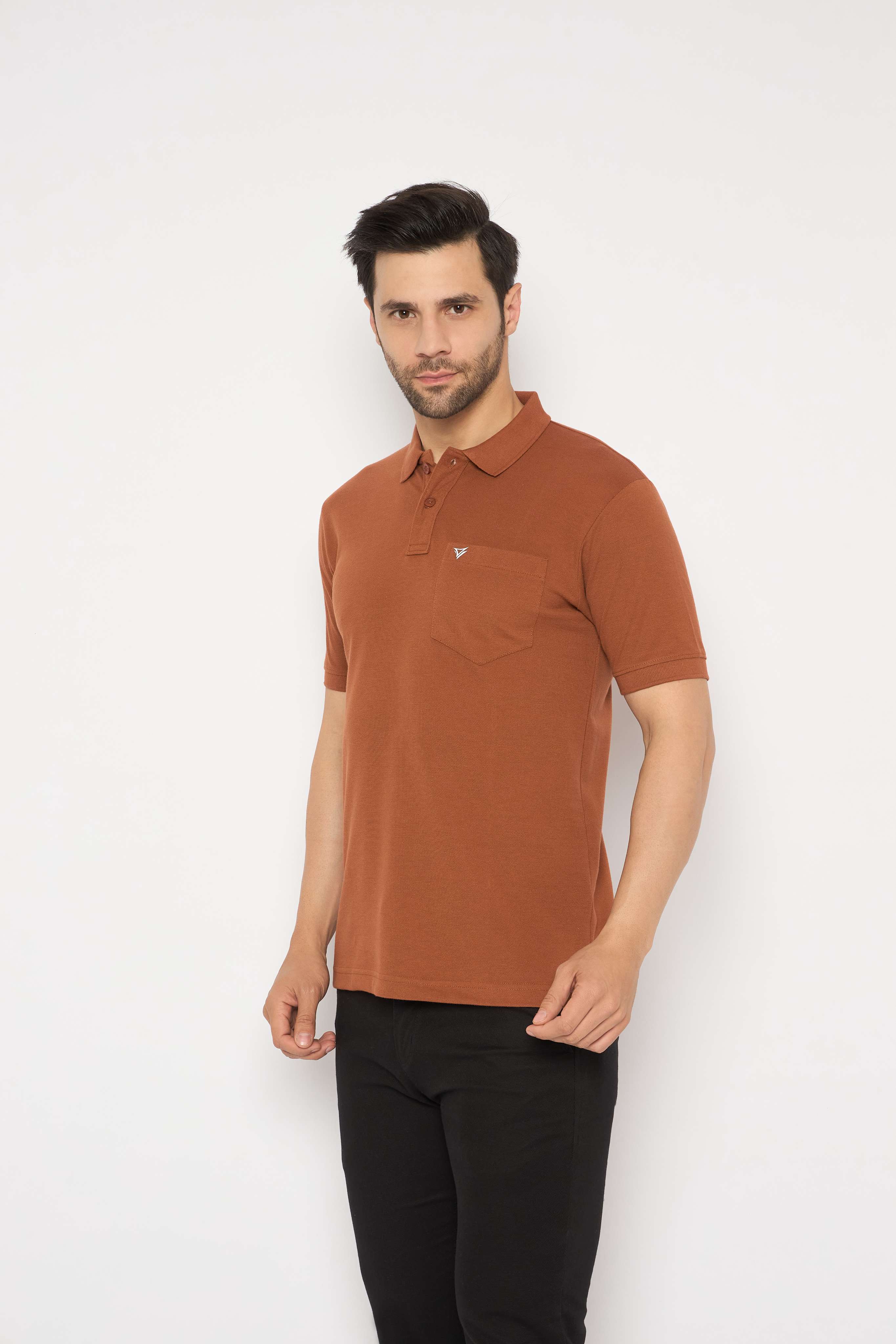 Neva Polo Neck Solid Men tshirt Half sleeves chest pocket