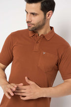 Neva Polo Neck Solid Men tshirt Half sleeves chest pocket
