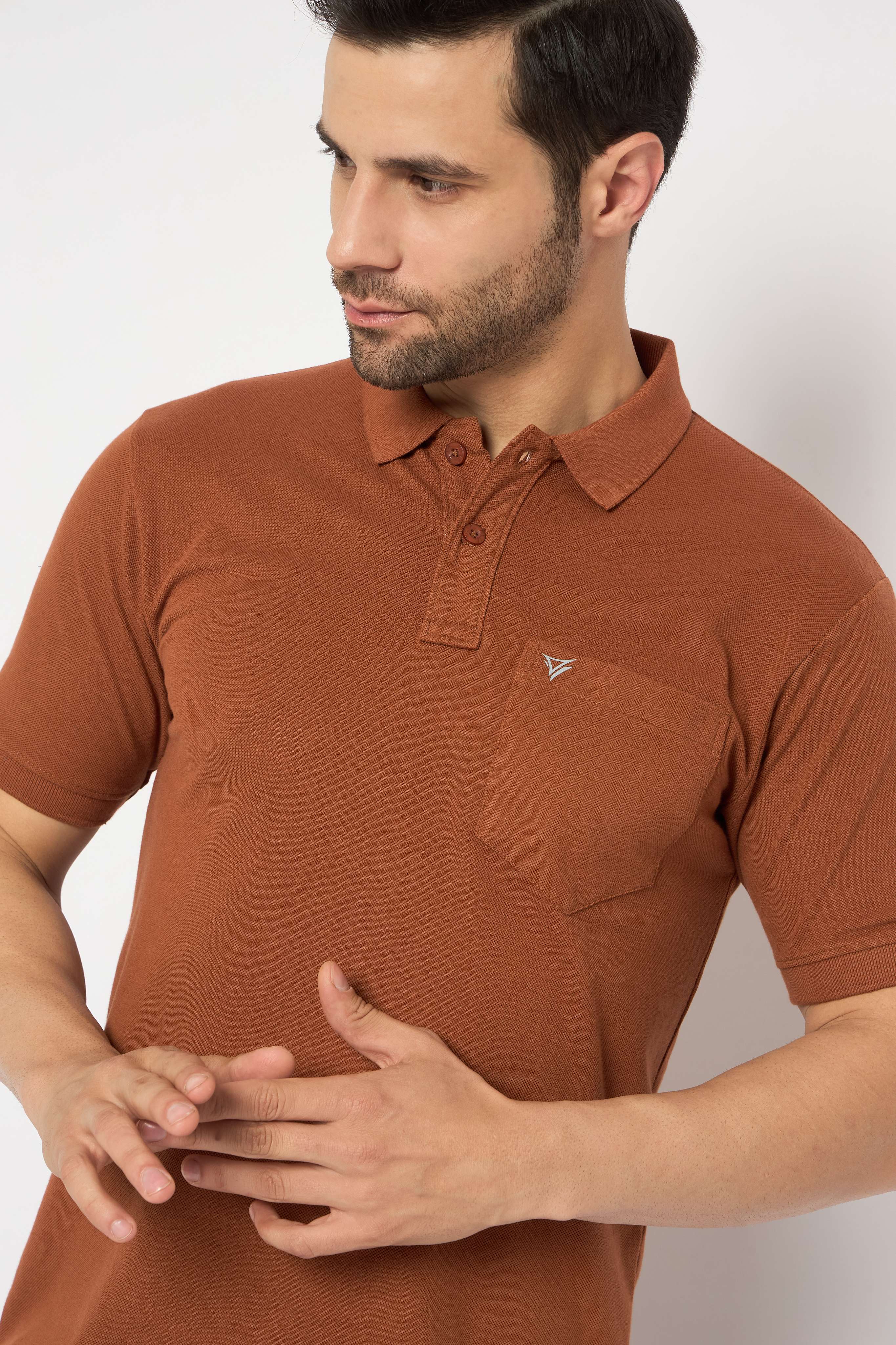 Neva Polo Neck Solid Men tshirt Half sleeves chest pocket