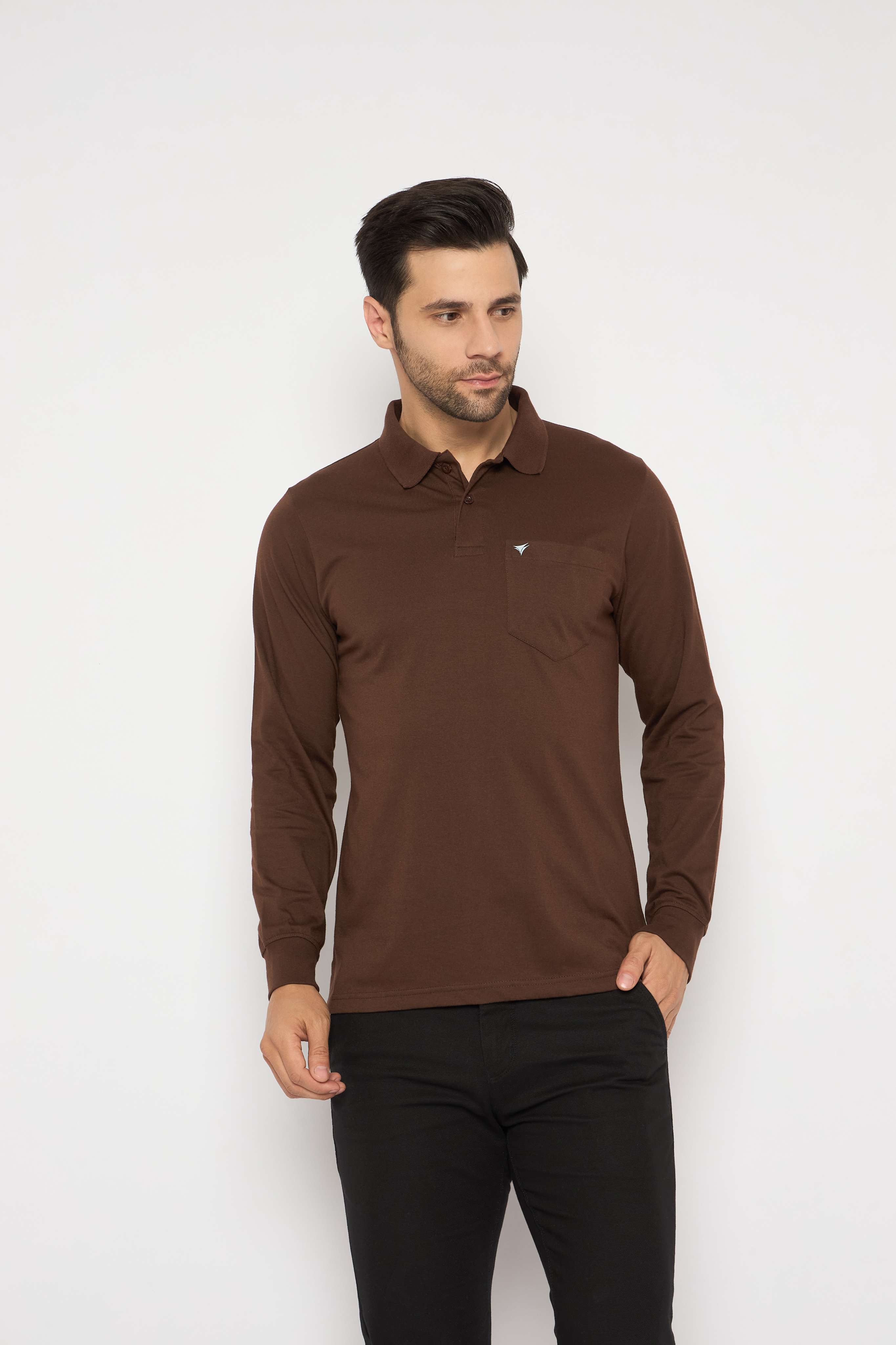 Neva Polo Neck Solid Men tshirt Full sleeves chest pocket