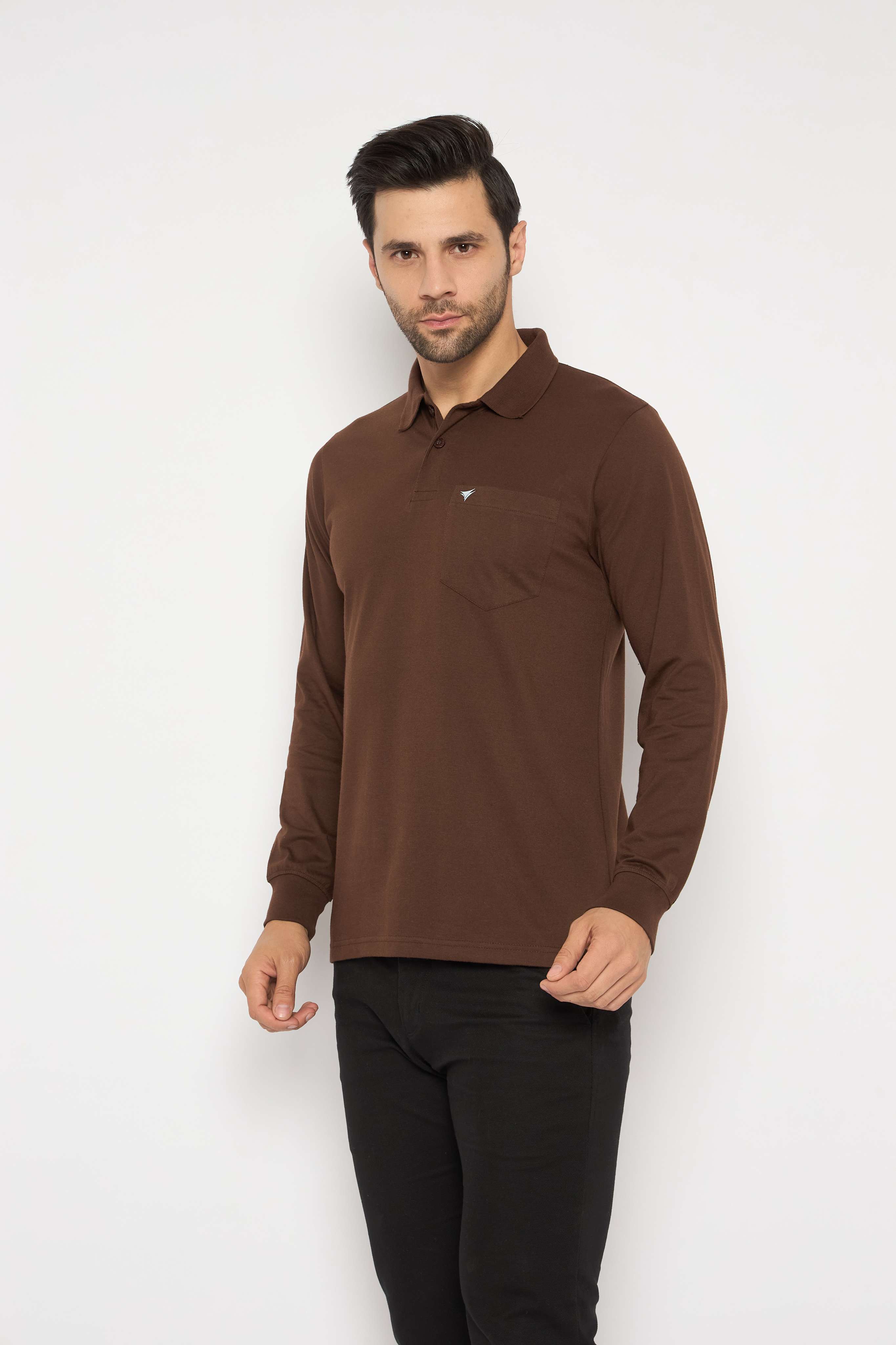 Neva Polo Neck Solid Men tshirt Full sleeves chest pocket