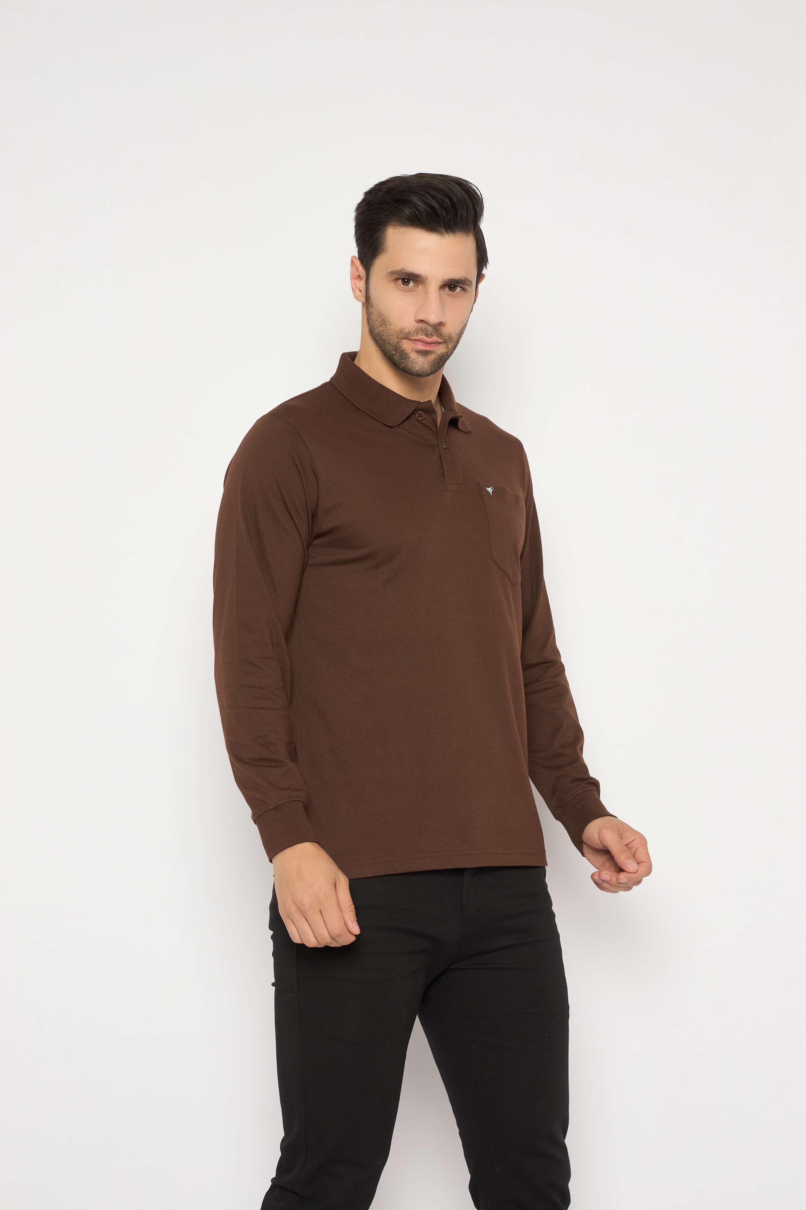 Neva Polo Neck Solid Men tshirt Full sleeves chest pocket