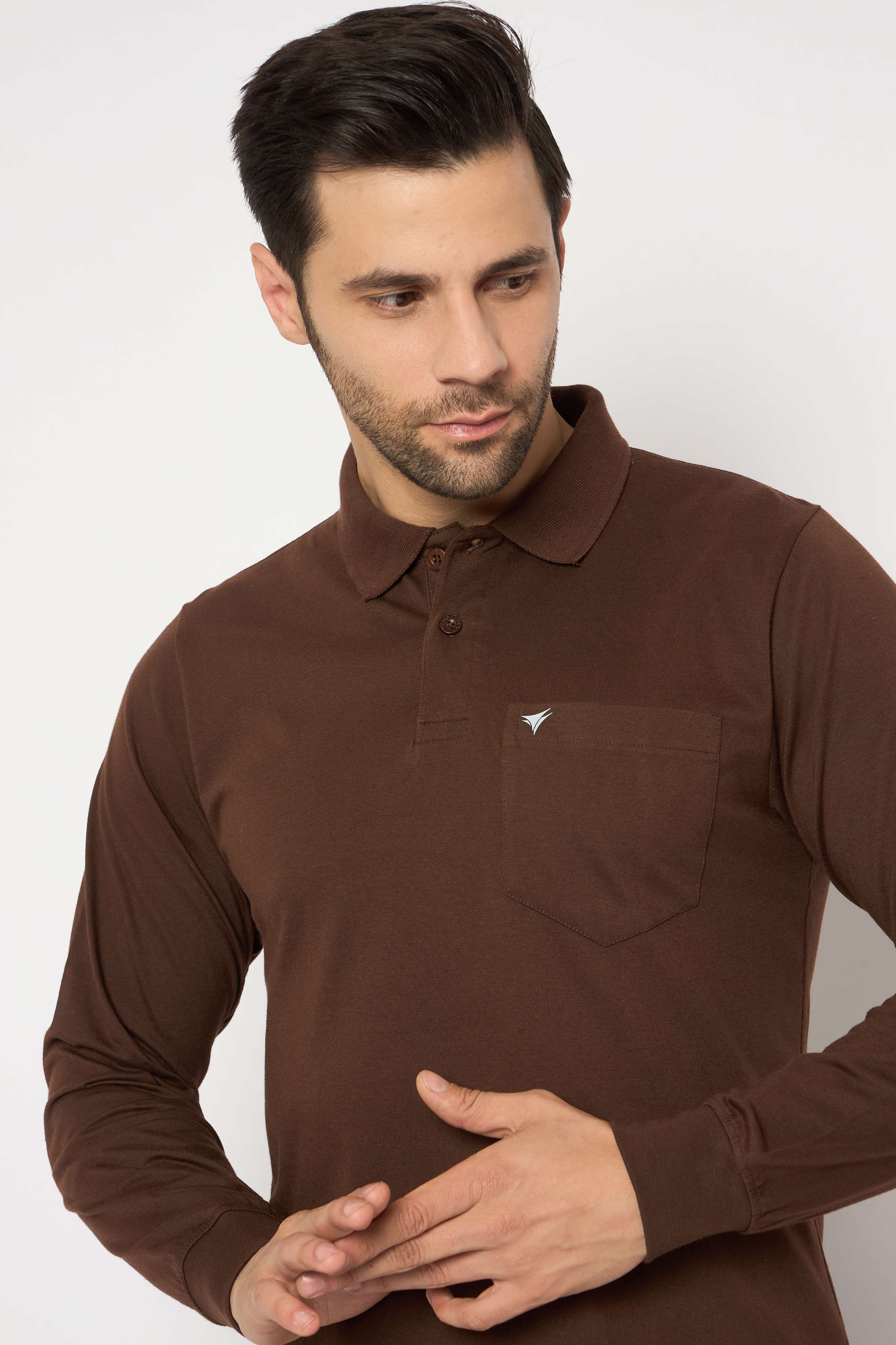 Neva Polo Neck Solid Men tshirt Full sleeves chest pocket