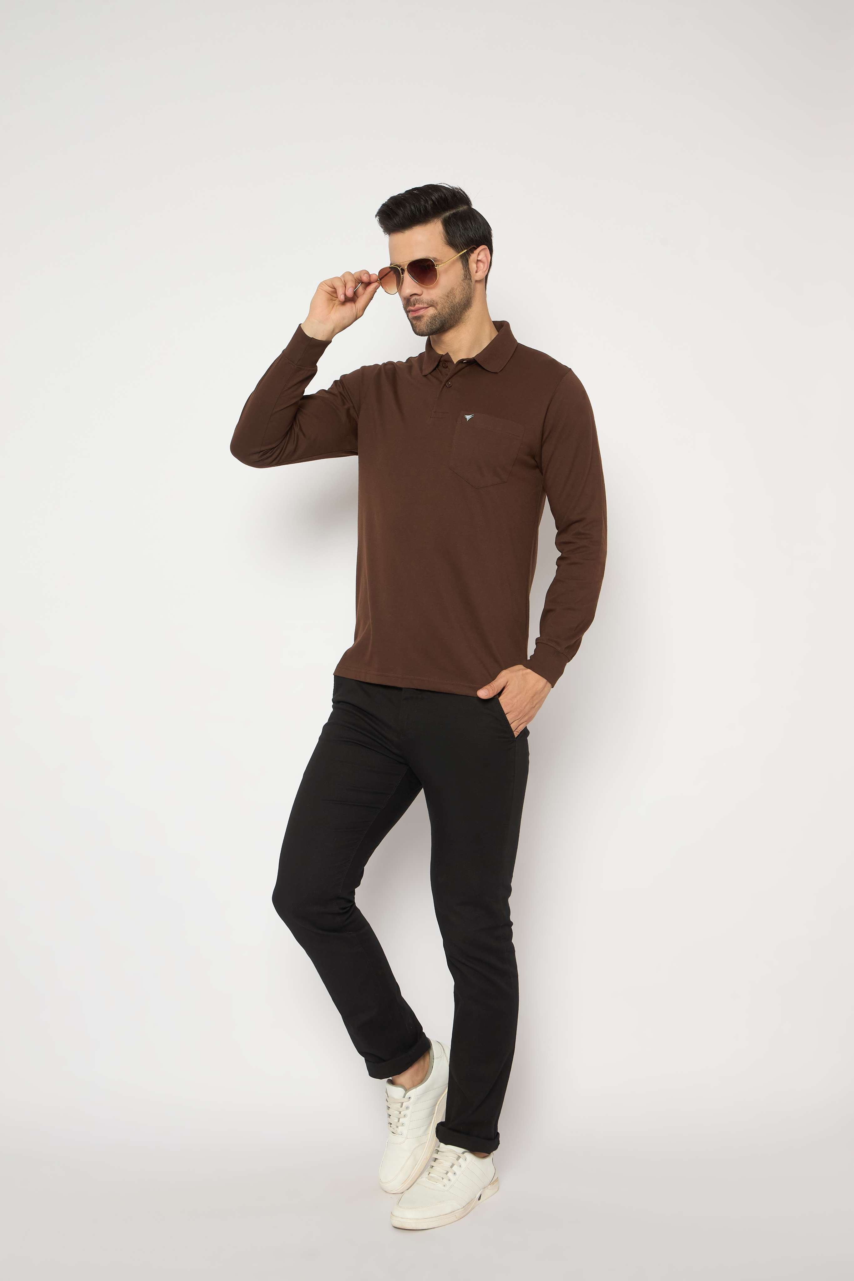 Neva Polo Neck Solid Men tshirt Full sleeves chest pocket
