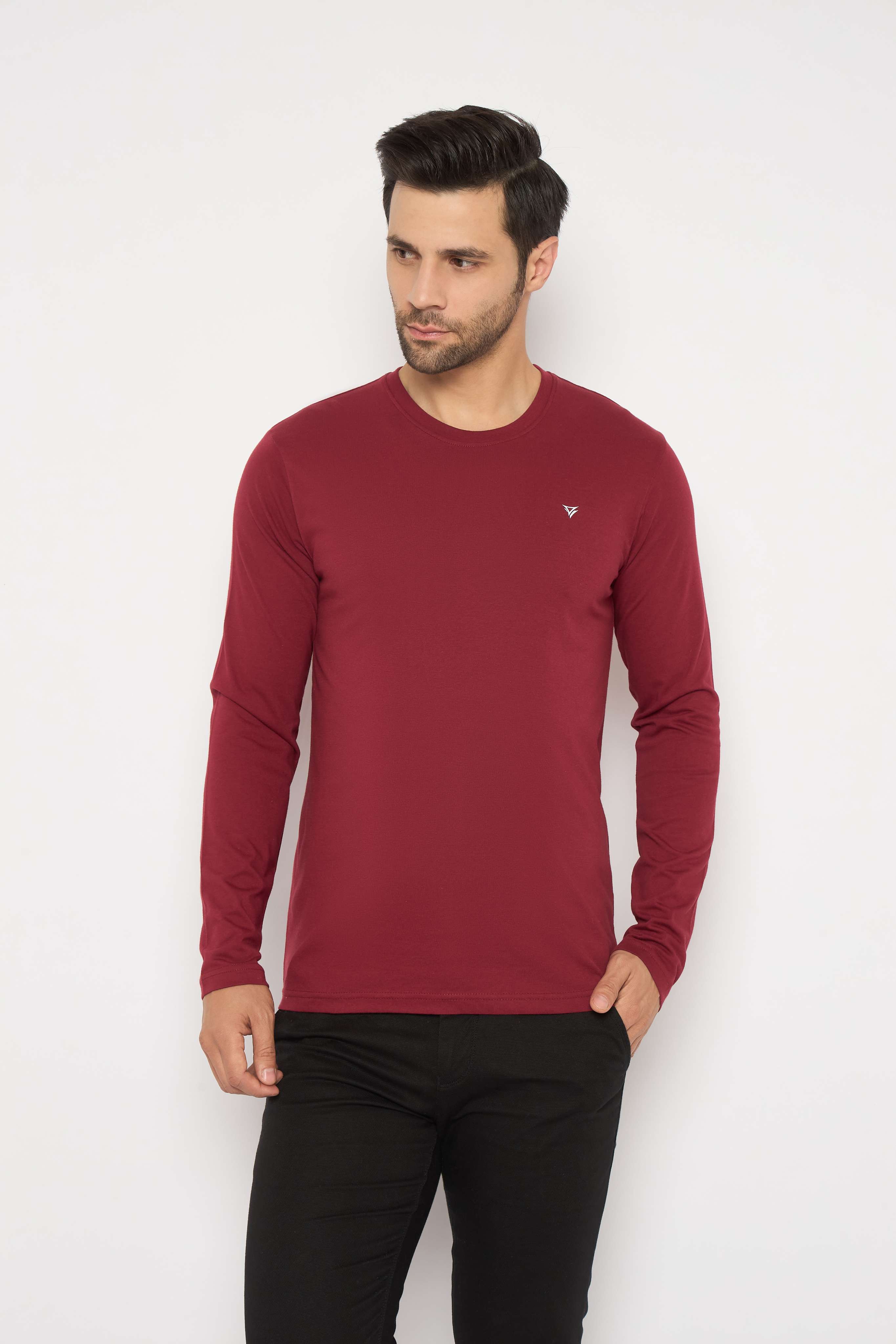 Neva Round Neck Solid Men tshirt Full sleeves Chest Logo