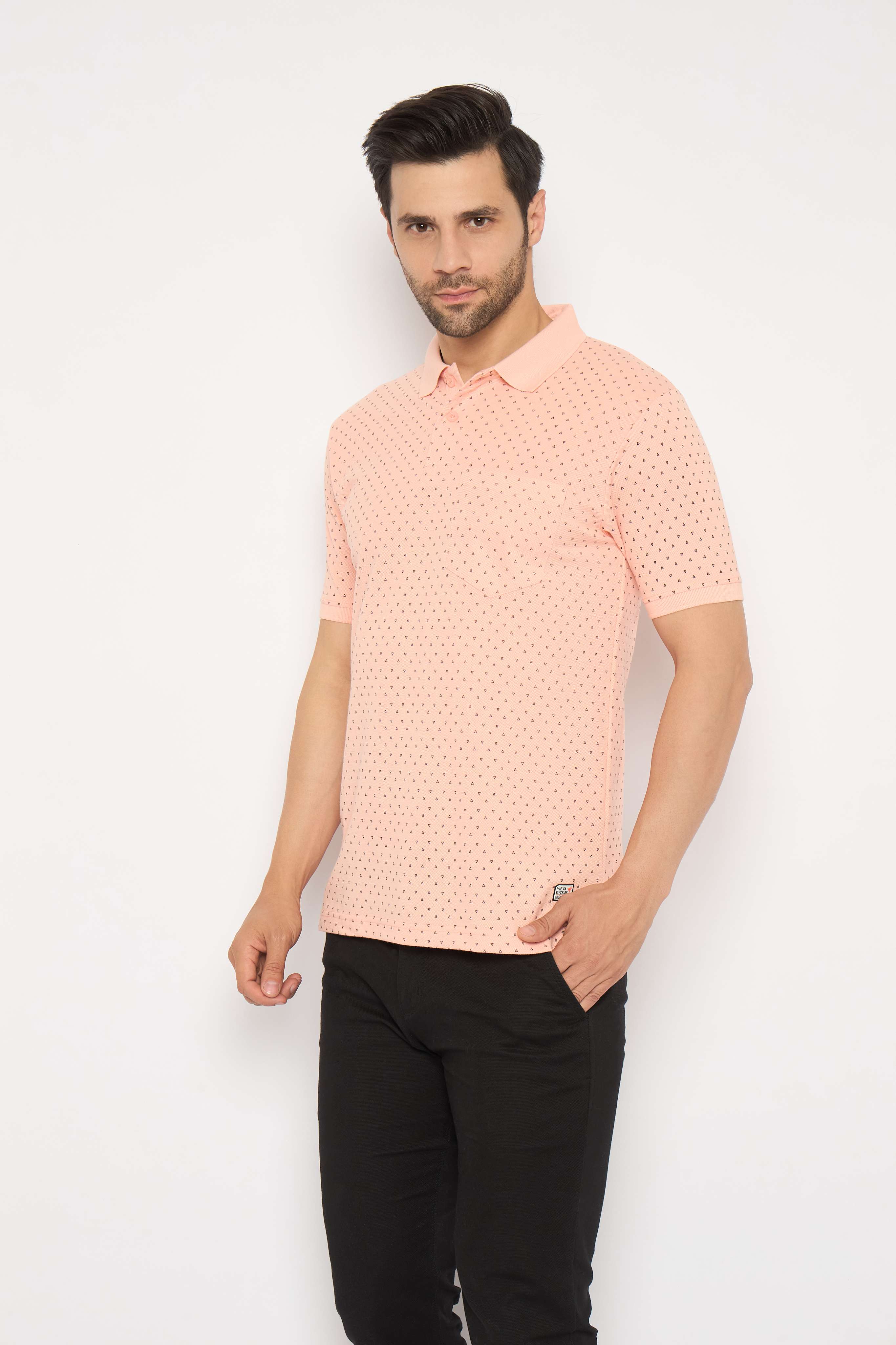 Neva Polo Neck dotted pattern Men tshirt Half sleeves chest pocket