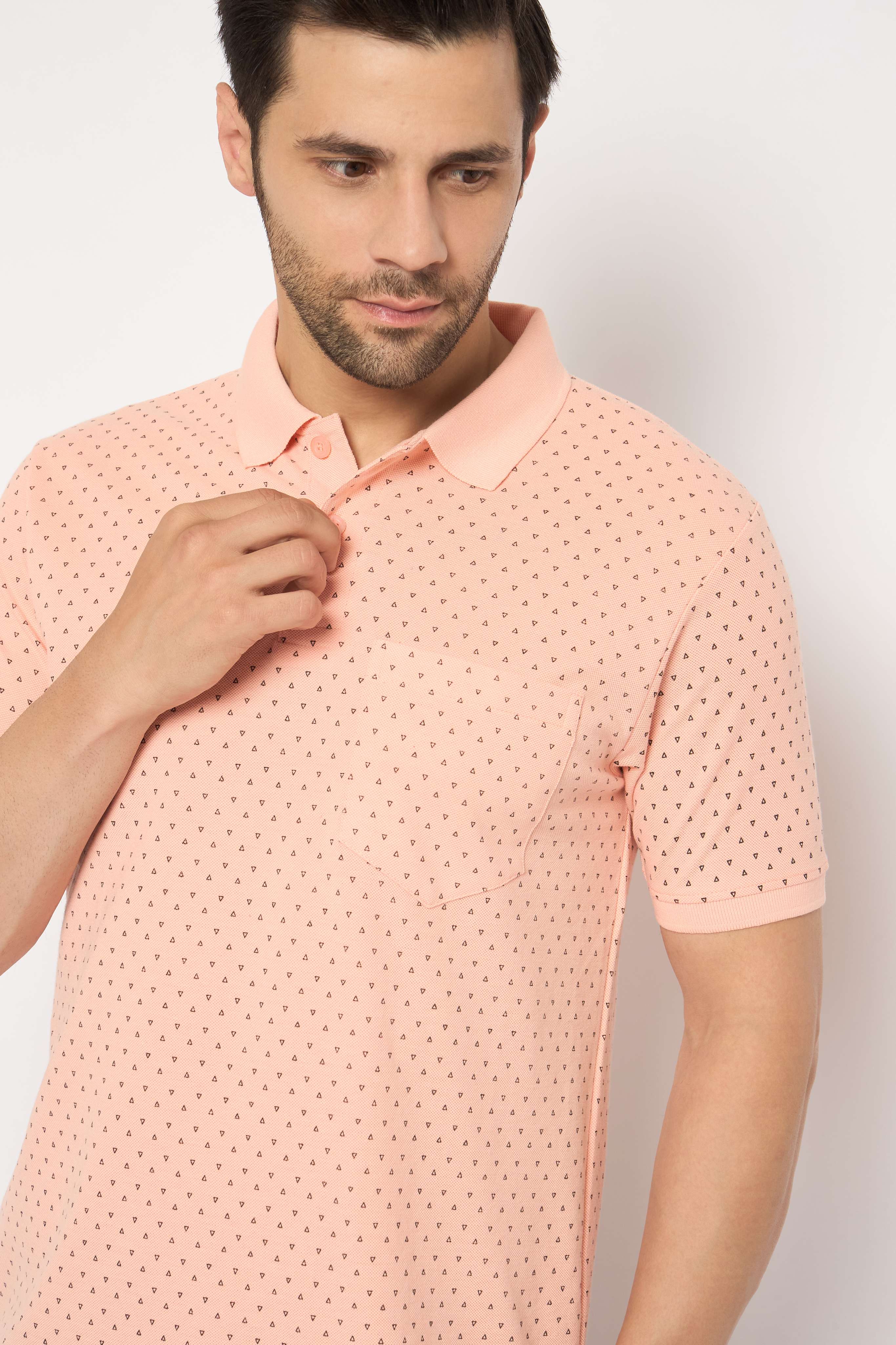 Neva Polo Neck dotted pattern Men tshirt Half sleeves chest pocket
