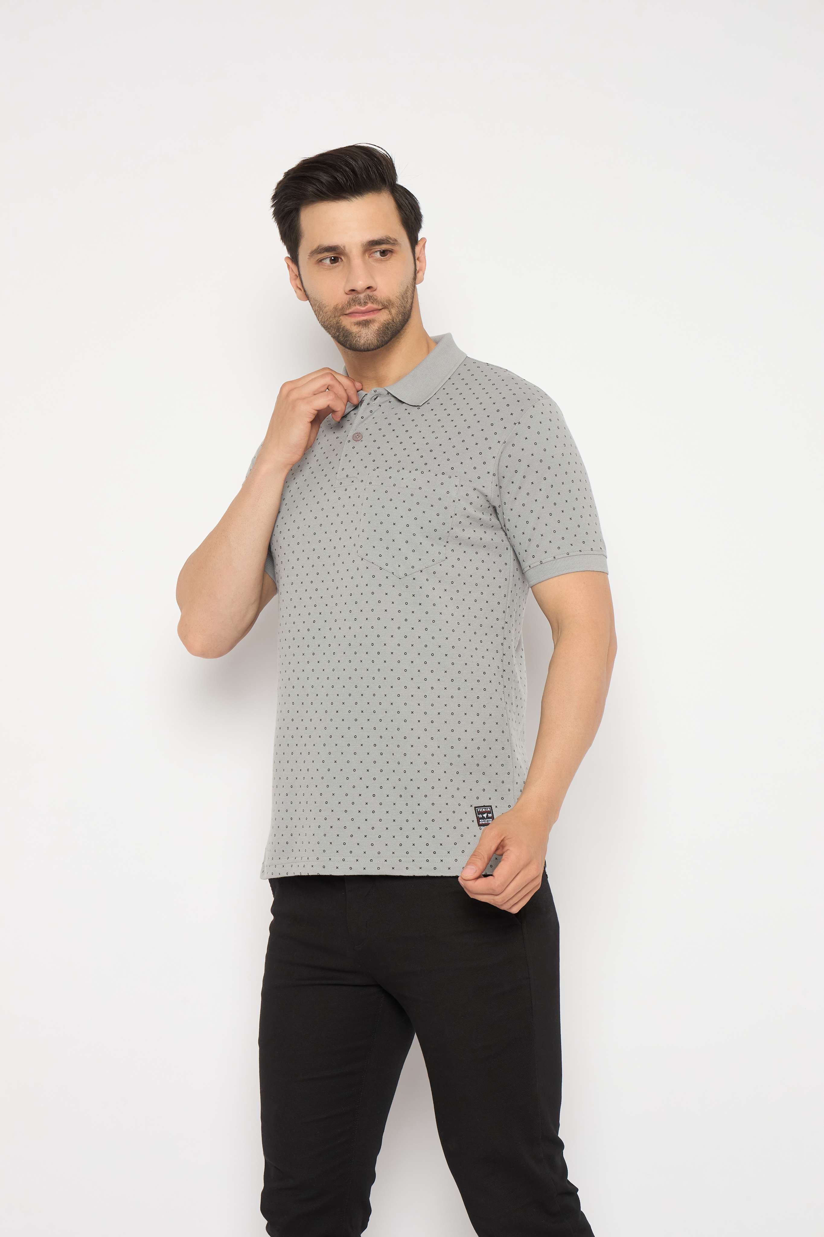 Neva Polo Neck dotted pattern Men tshirt Half sleeves chest pocket
