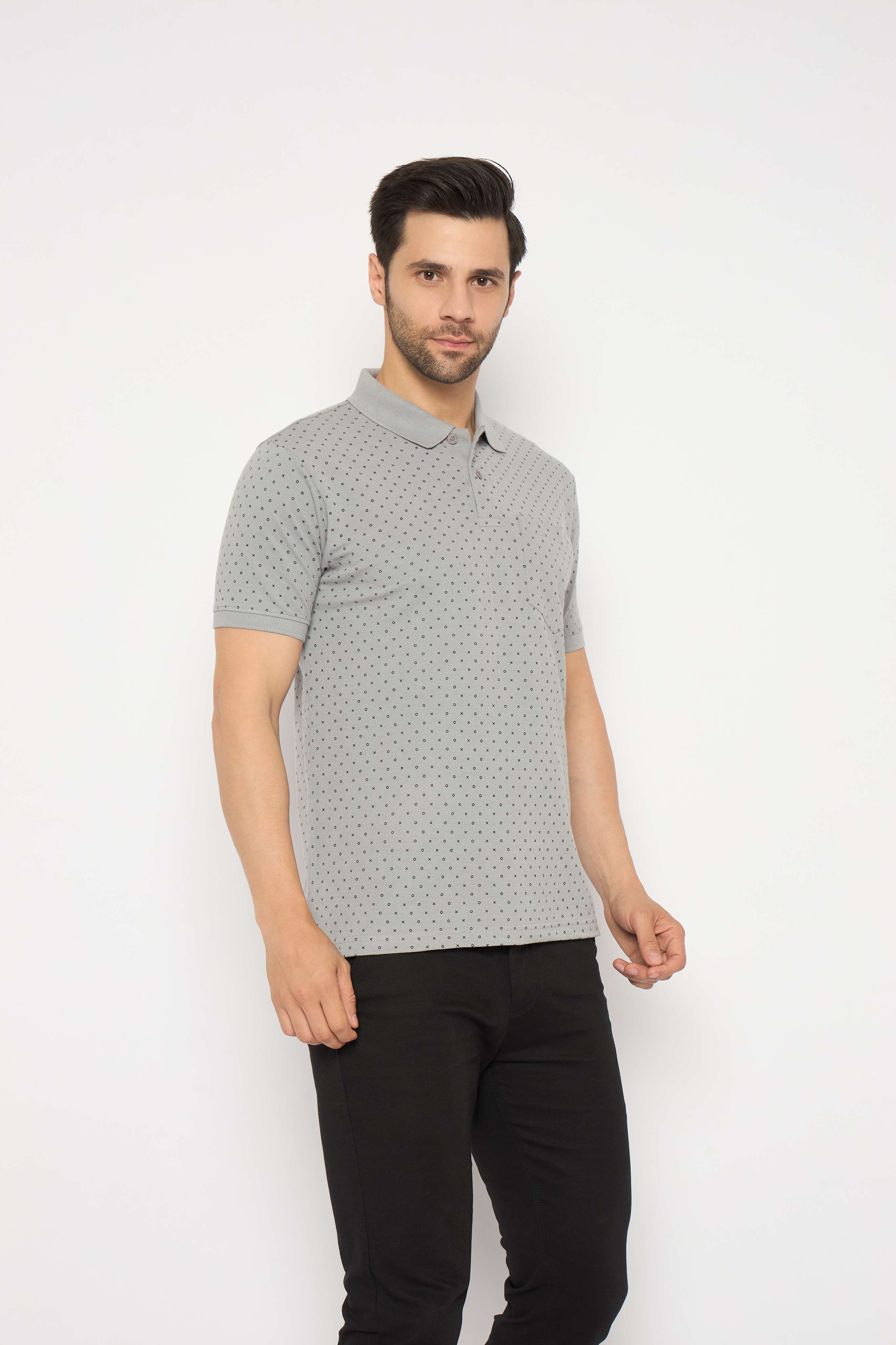 Neva Polo Neck dotted pattern Men tshirt Half sleeves chest pocket
