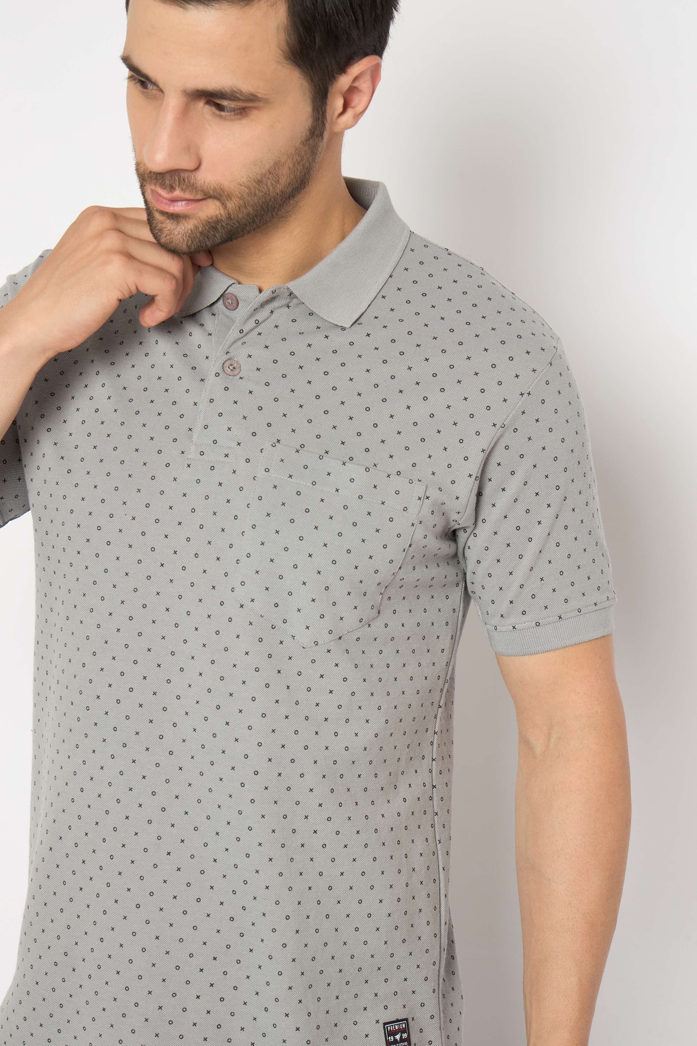 Neva Polo Neck dotted pattern Men tshirt Half sleeves chest pocket