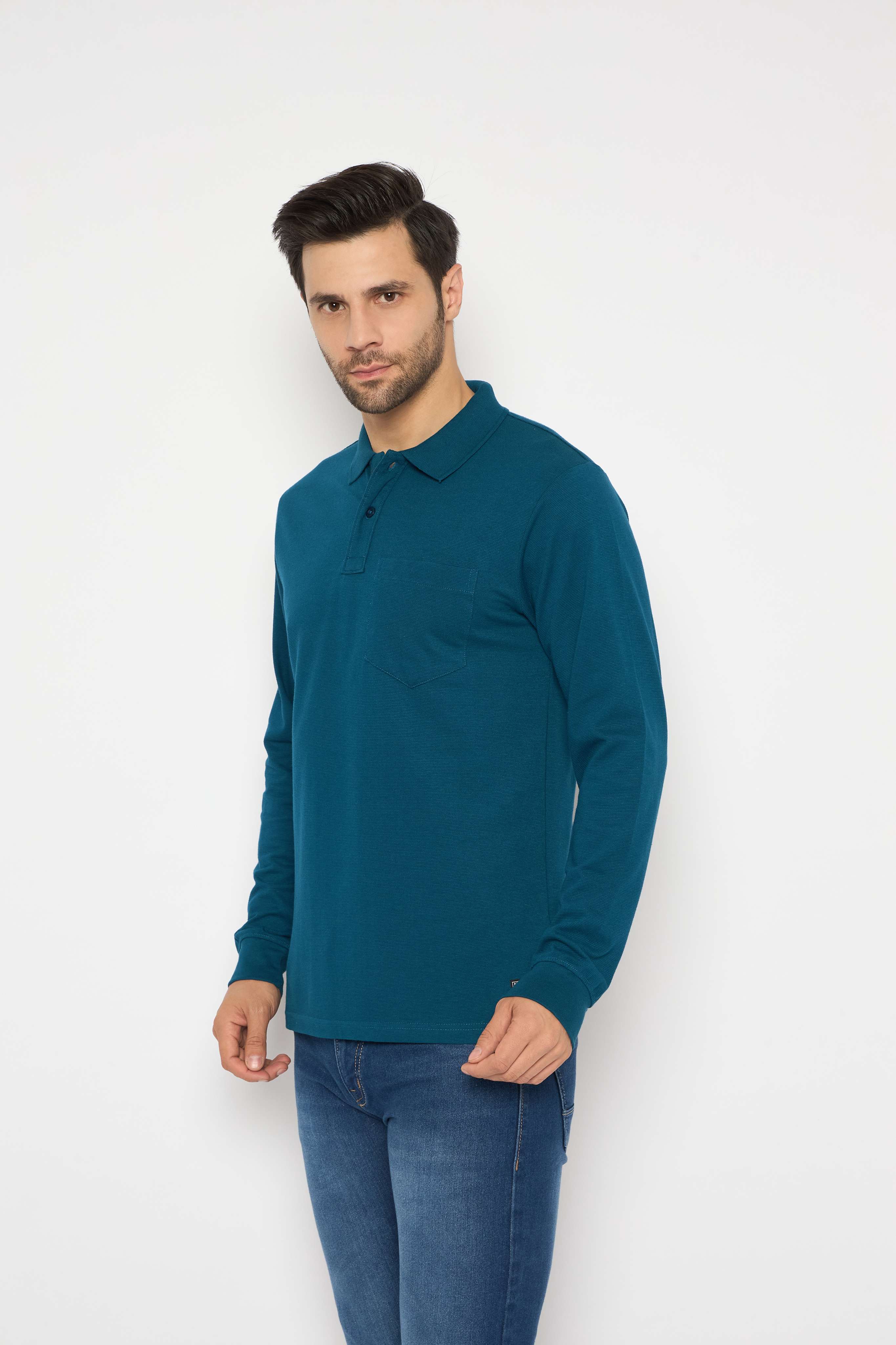 Neva Polo Neck Solid Men tshirt Full sleeves chest pocket