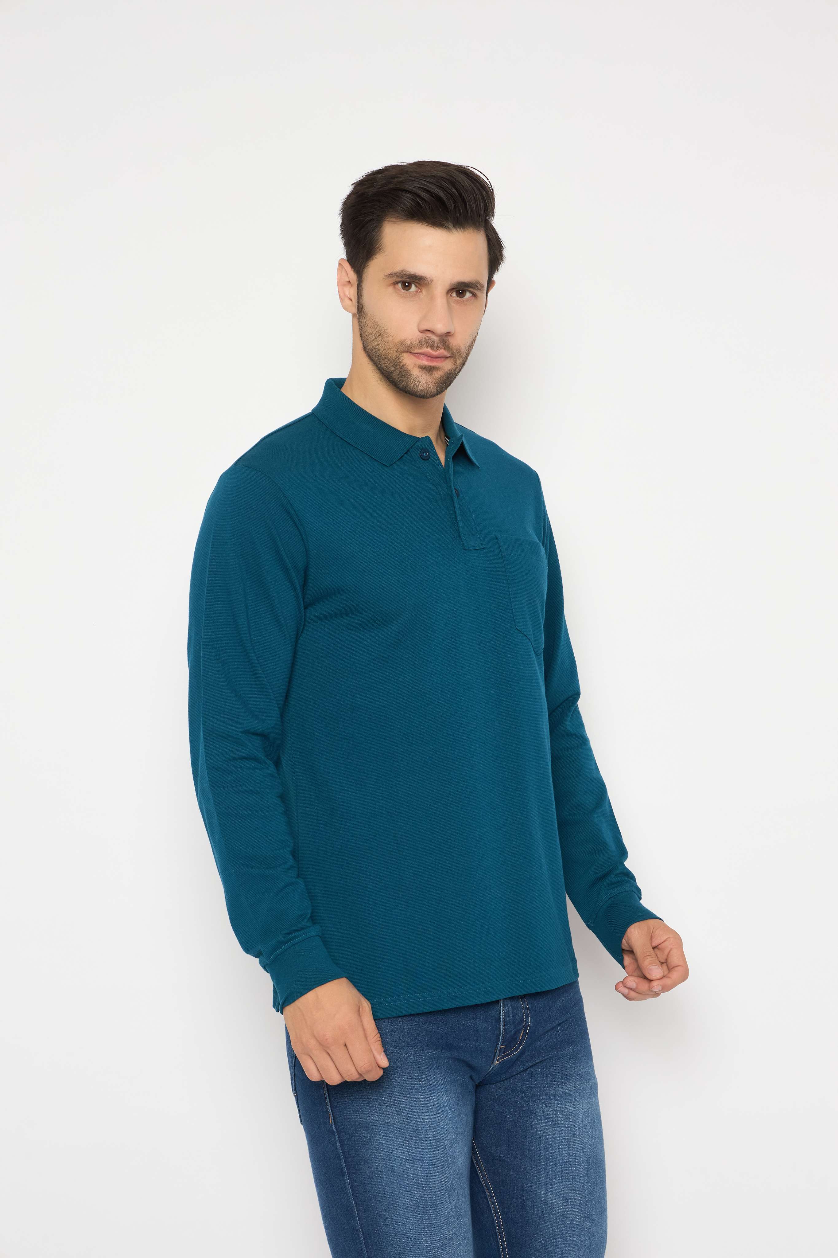 Neva Polo Neck Solid Men tshirt Full sleeves chest pocket