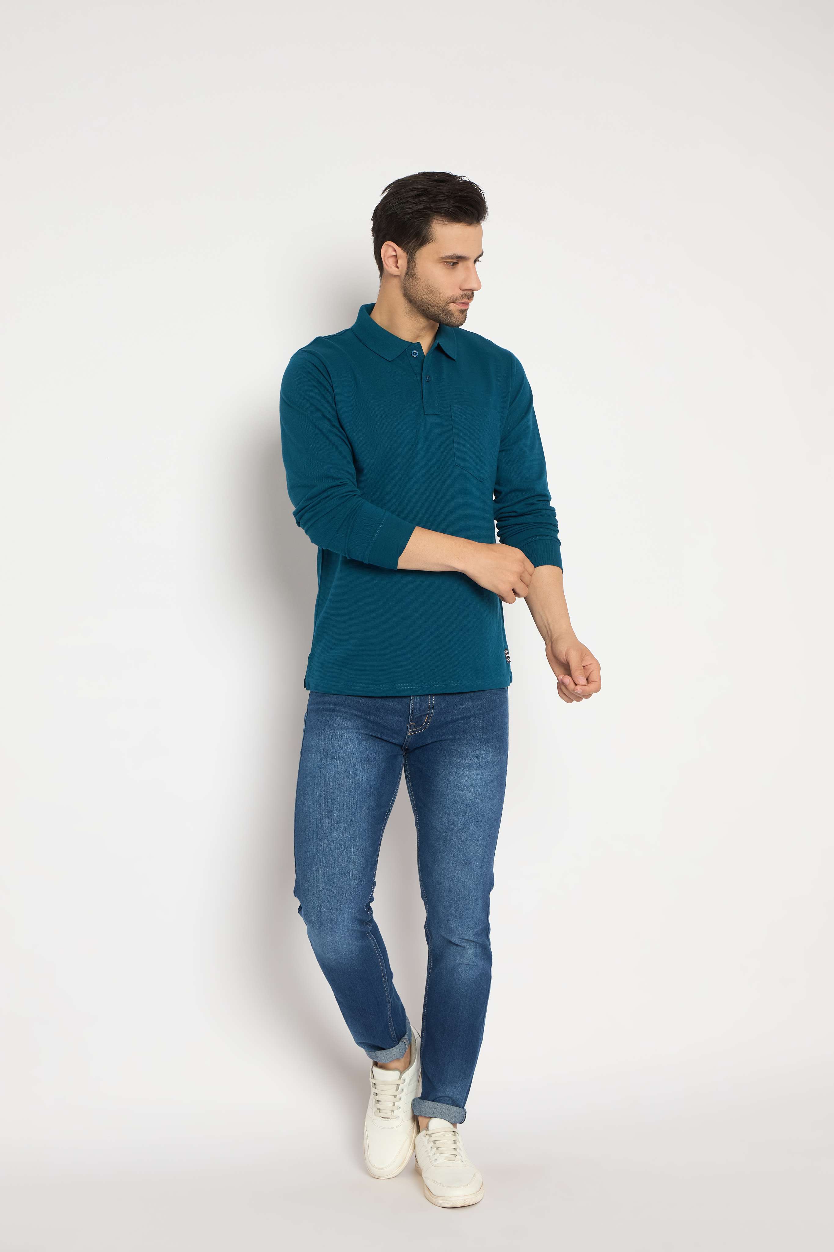 Neva Polo Neck Solid Men tshirt Full sleeves chest pocket