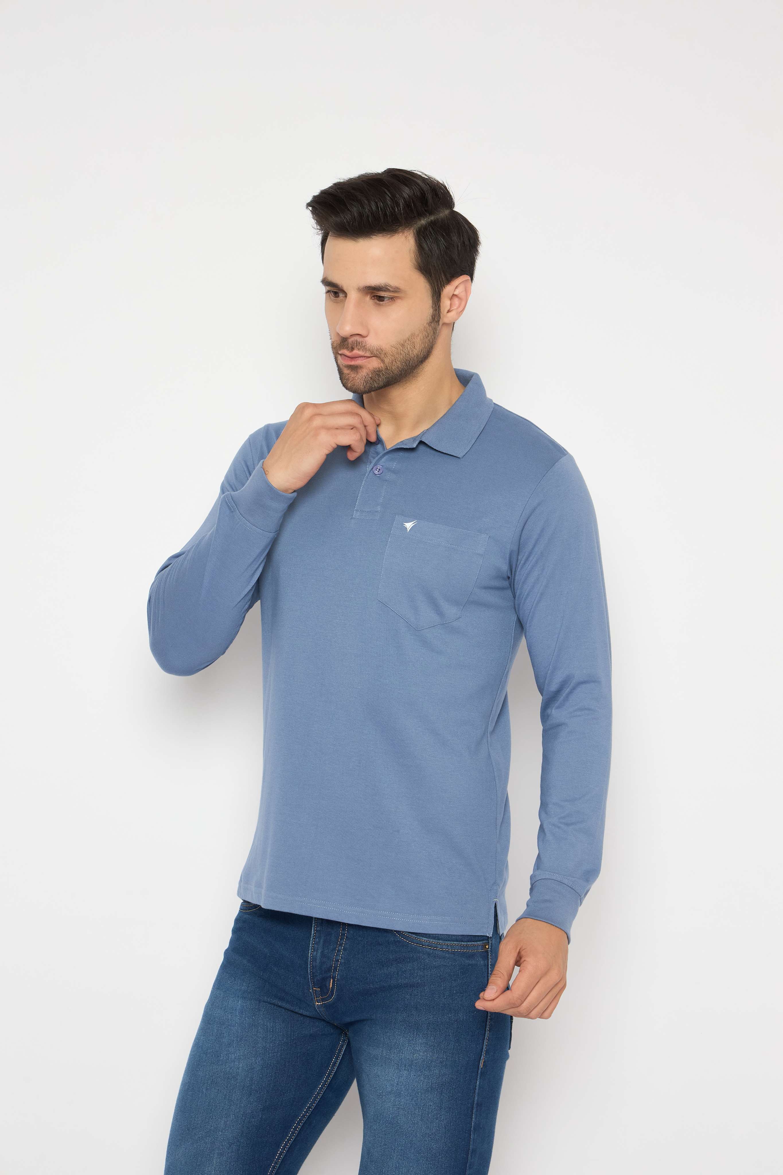 Neva Polo Neck Solid Men tshirt Full sleeves chest pocket