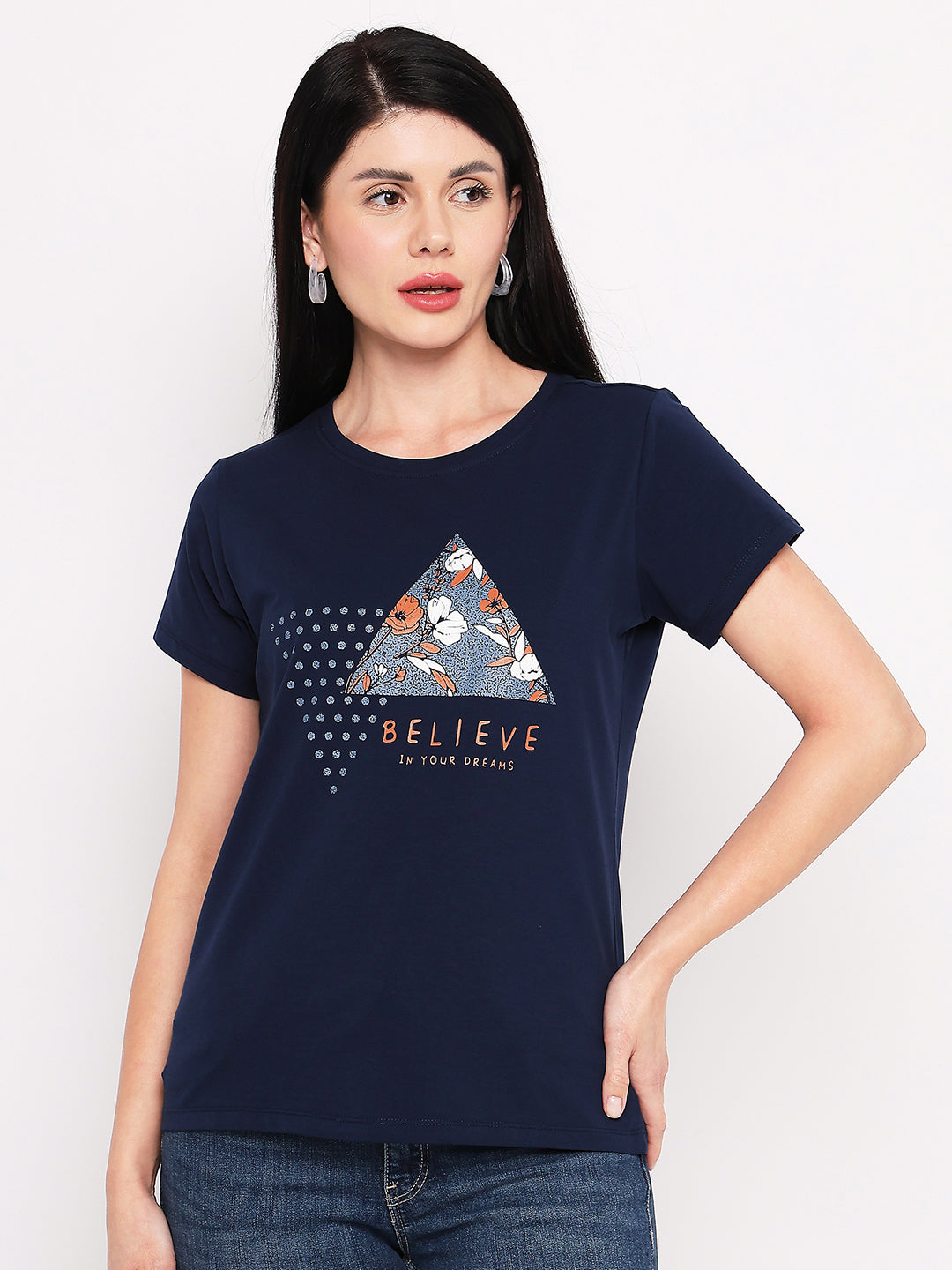 Neva Women T-shirt Half sleeves Round Neck Typography pattern Regular Fit