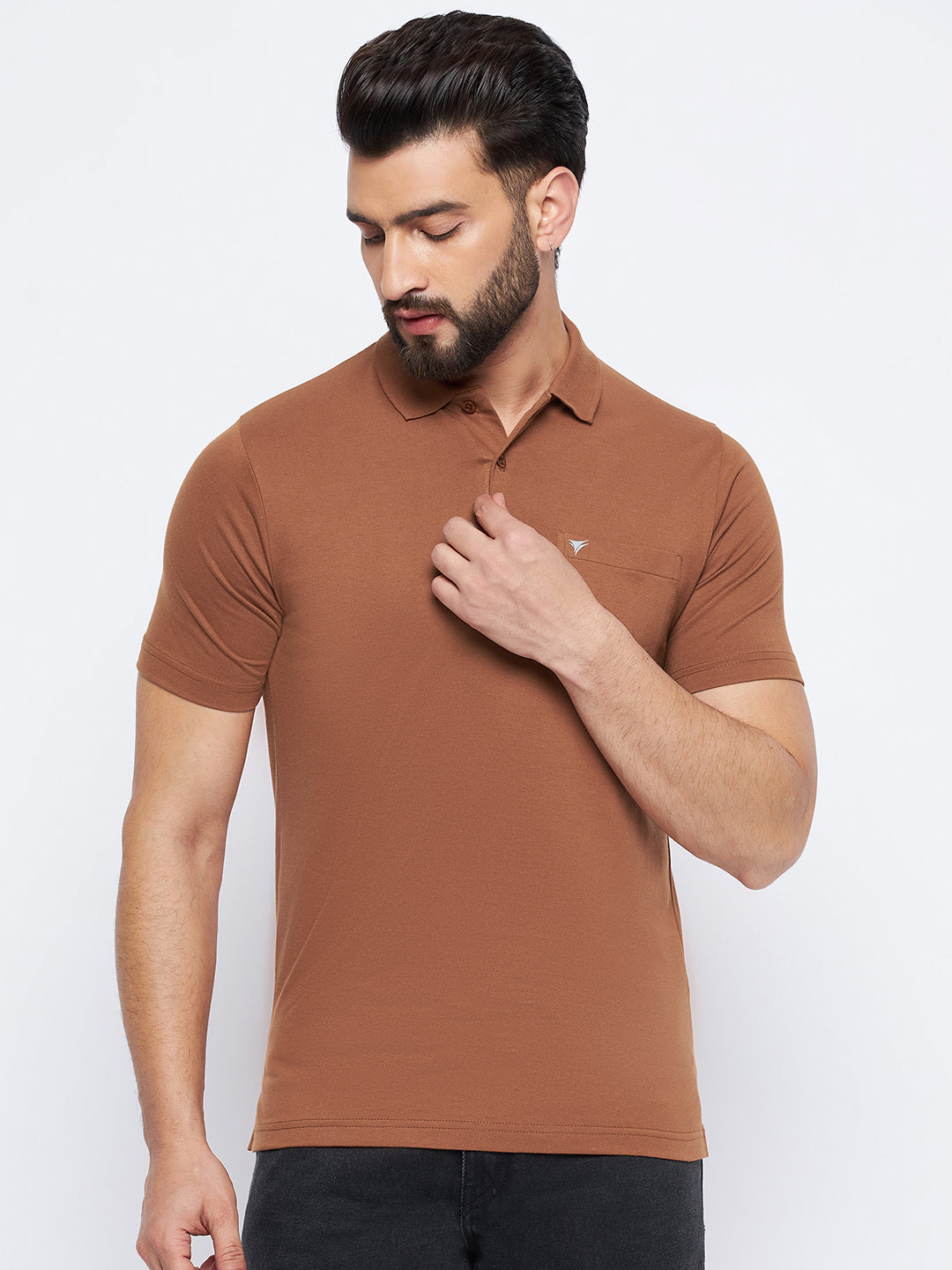 Neva Men Polo Neck Half Sleeves T-shirt Solid Pattern Chest Pocket