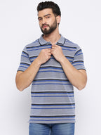 Neva Men Polo Neck Half Sleeves T-shirt Striped Pattern Chest Pocket