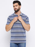 Neva Men Polo Neck Half Sleeves T-shirt Striped Pattern Chest Pocket