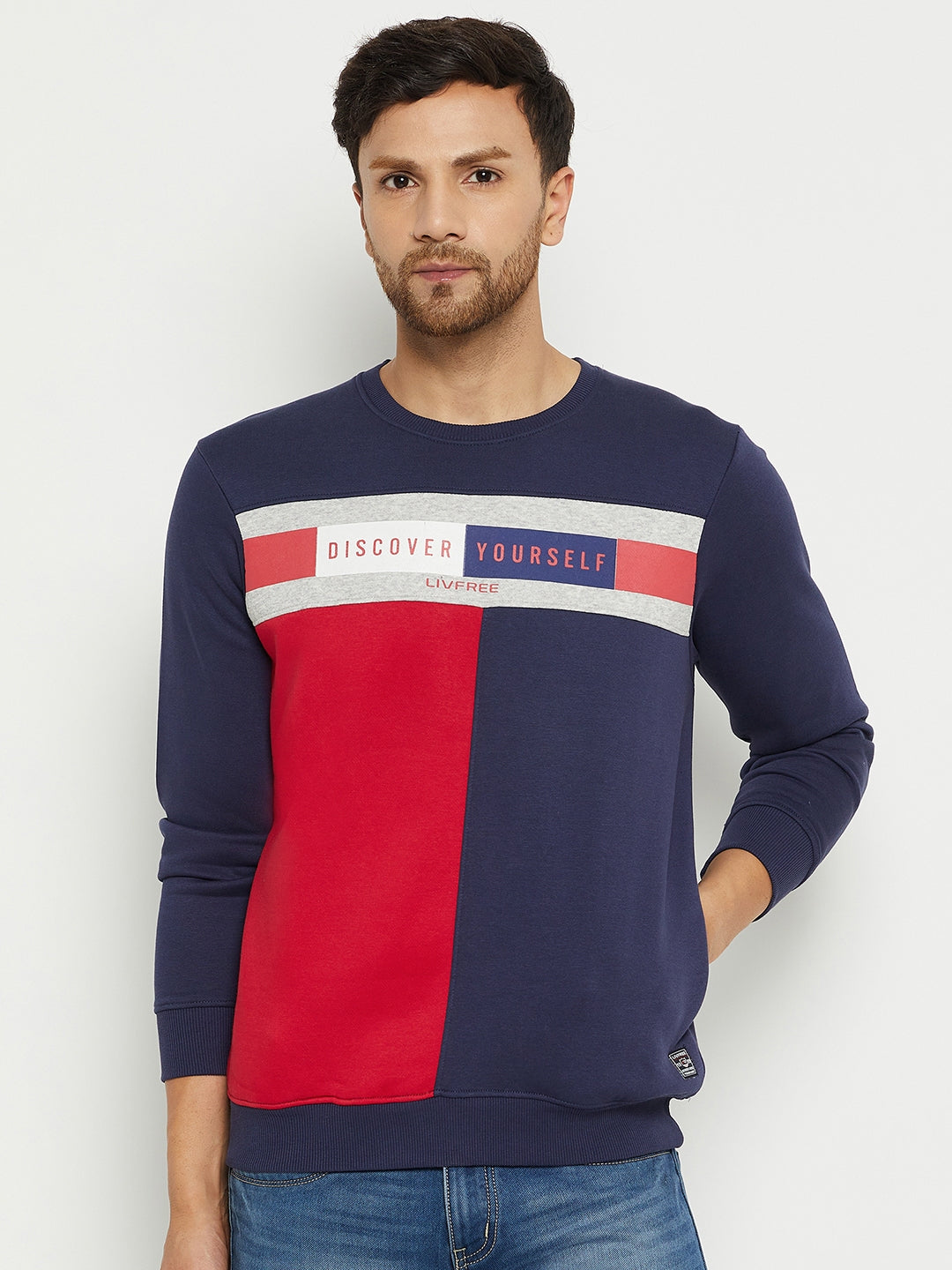 LIVFREE MEN'S ROUND NECK COLOR BLOCK SWEATSHIRT