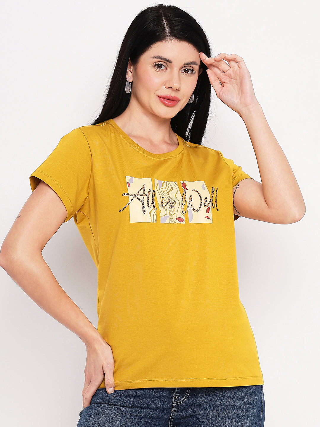 Neva Women T-shirt Half sleeves Round Neck Typography pattern Regular Fit