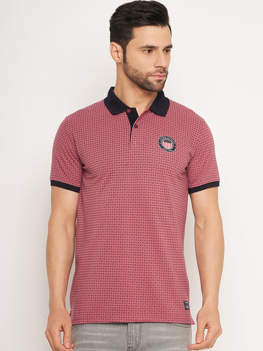 Neva Men Polo Neck Half Sleeves T-shirt Dotted pattern Chest Logo