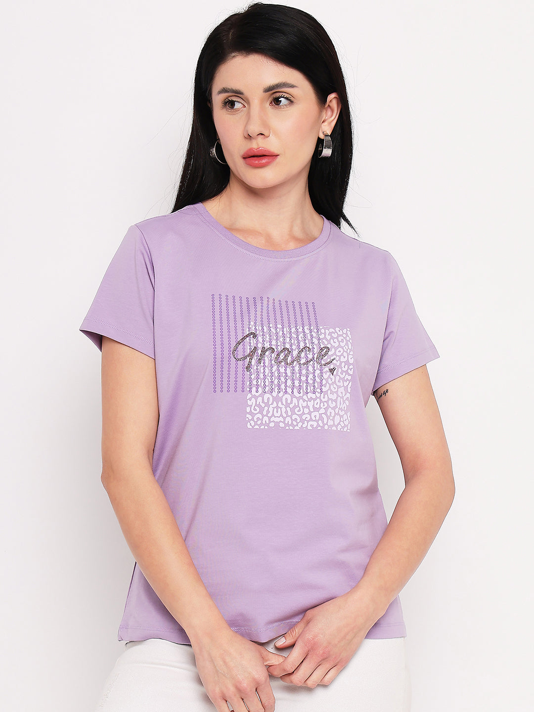 Neva Women T-shirt Half sleeves Round Neck Typography pattern Regular Fit