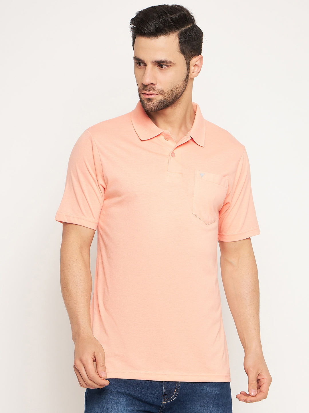 Neva Men Polo Neck Half Sleeves T-shirt Solid Pattern Chest Pocket