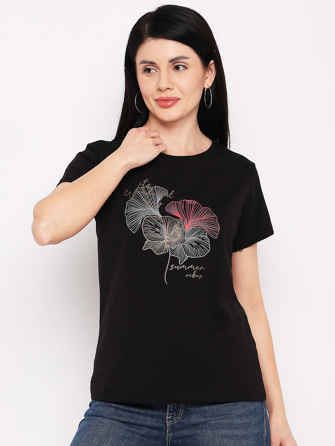 Neva Women T-shirt Half sleeves Round Neck Typography pattern Regular Fit