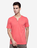 Henley Neck T-Shirt For Men- Lt. Coral Mil.