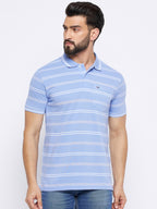 Neva Men Polo Neck Half Sleeves T-shirt Striped Pattern Chest Pocket