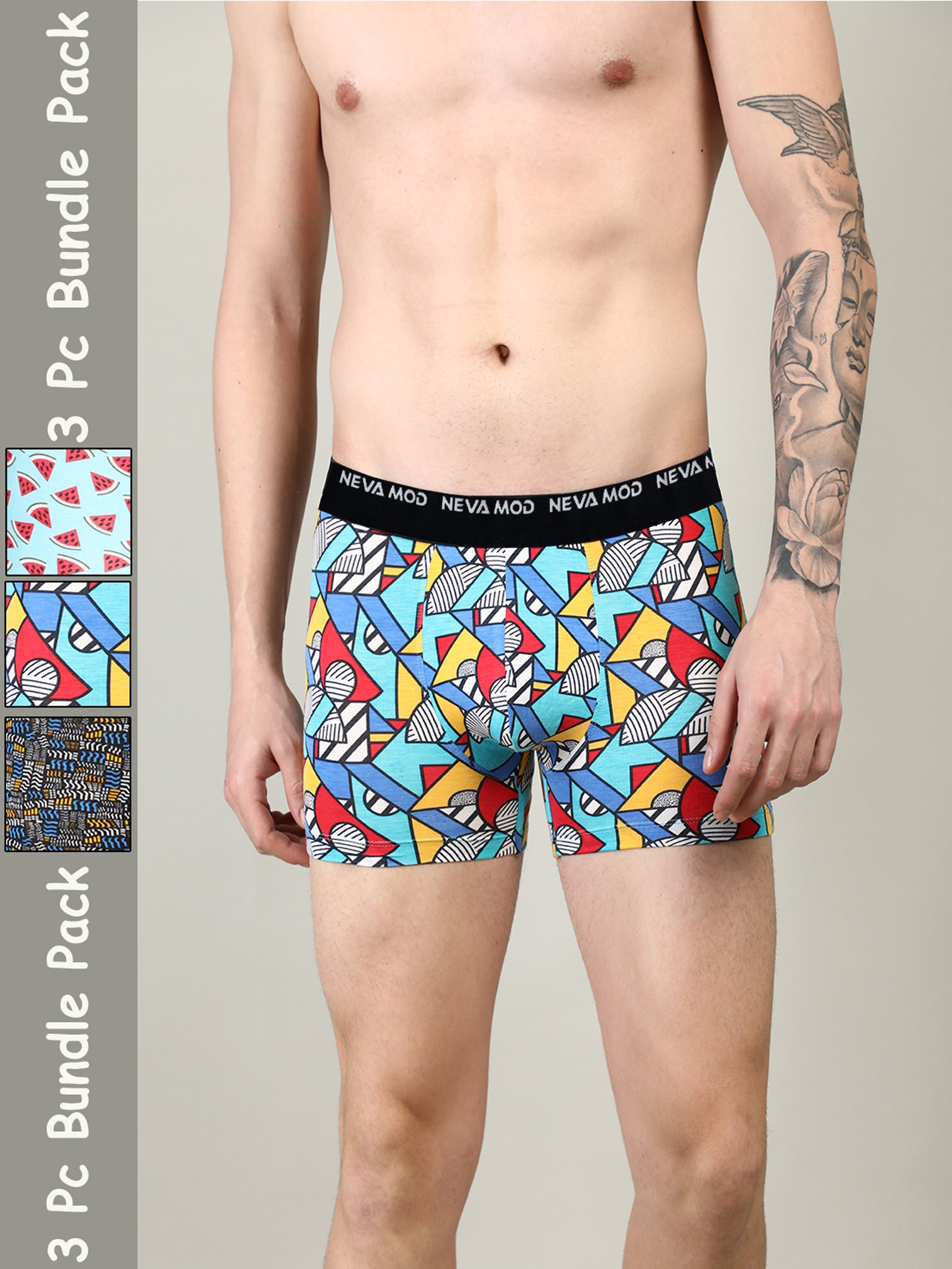 Neva Modal Printed Short Trunk for Men - Blue, Sky, Dark Grey Collection (Pack of 3)