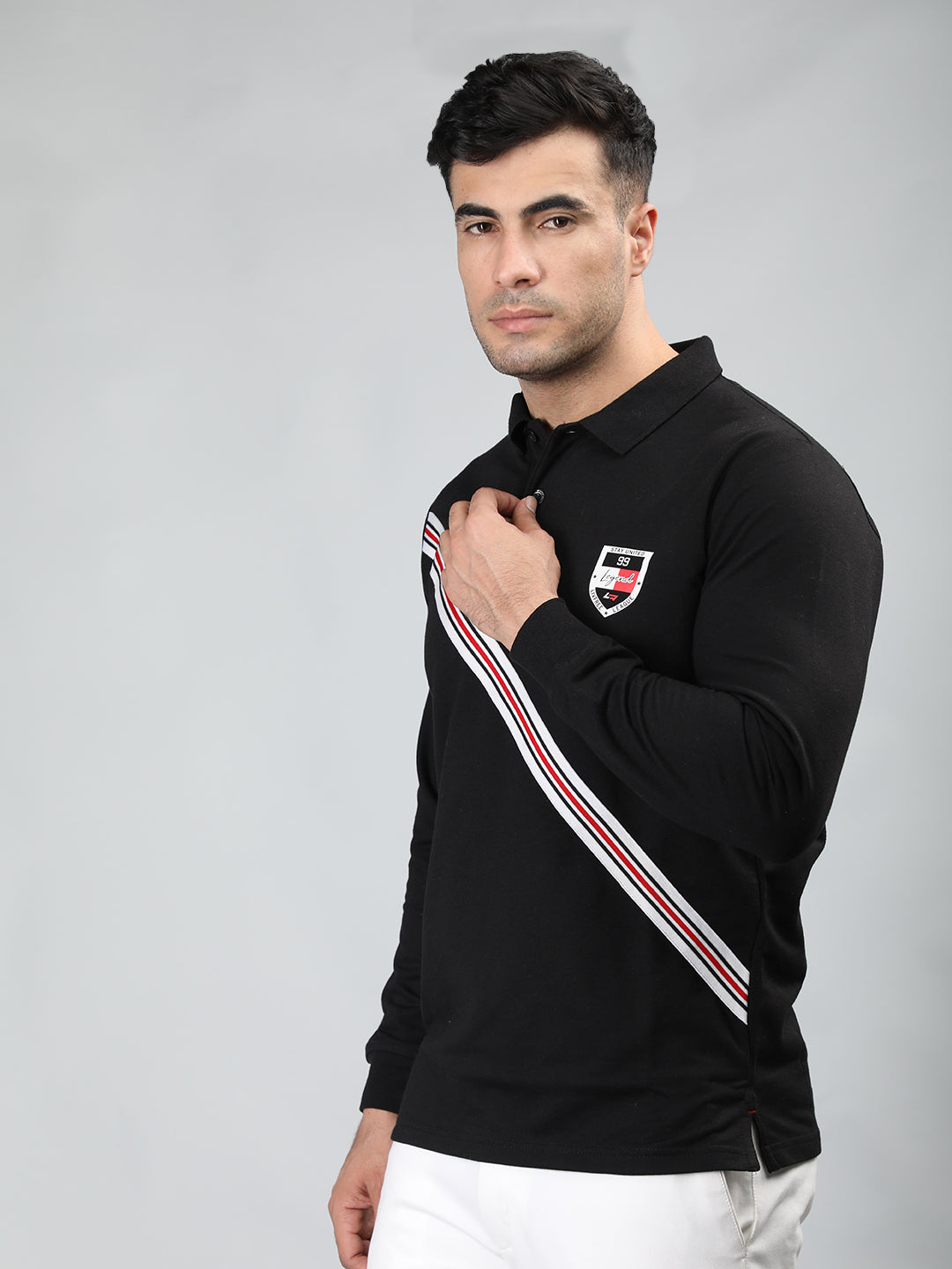 Neva Men Polo Neck Full Sleeves T-shirt Cross Striped pattern