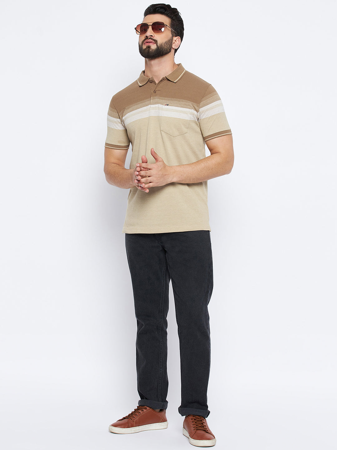 Neva Men Polo Neck Half Sleeves T-shirt colorblock Pattern Chest Pocket