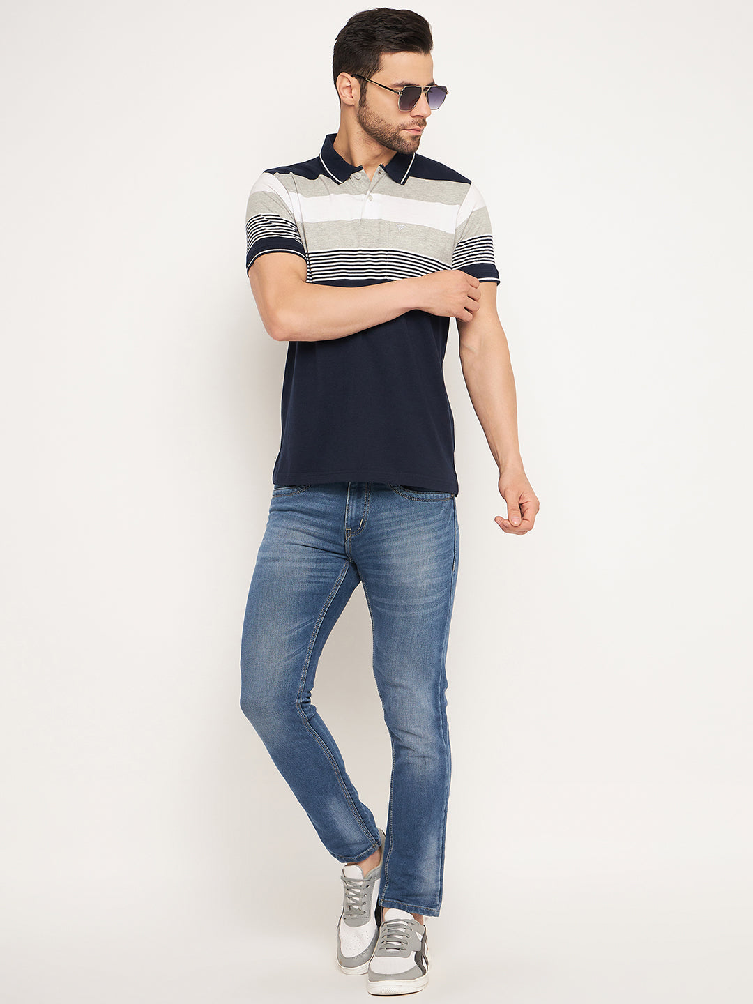 Neva Men Polo Neck Half Sleeves T-shirt Color Block pattern