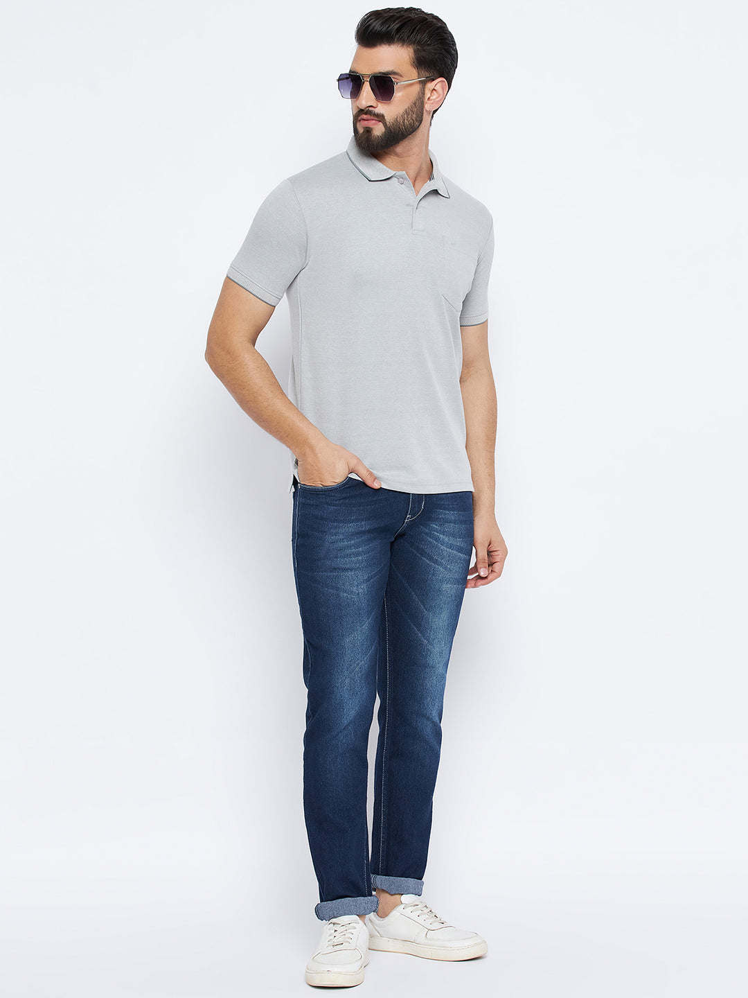 Neva Men Polo Neck Half Sleeves T-shirt Solid Pattern Chest Pocket