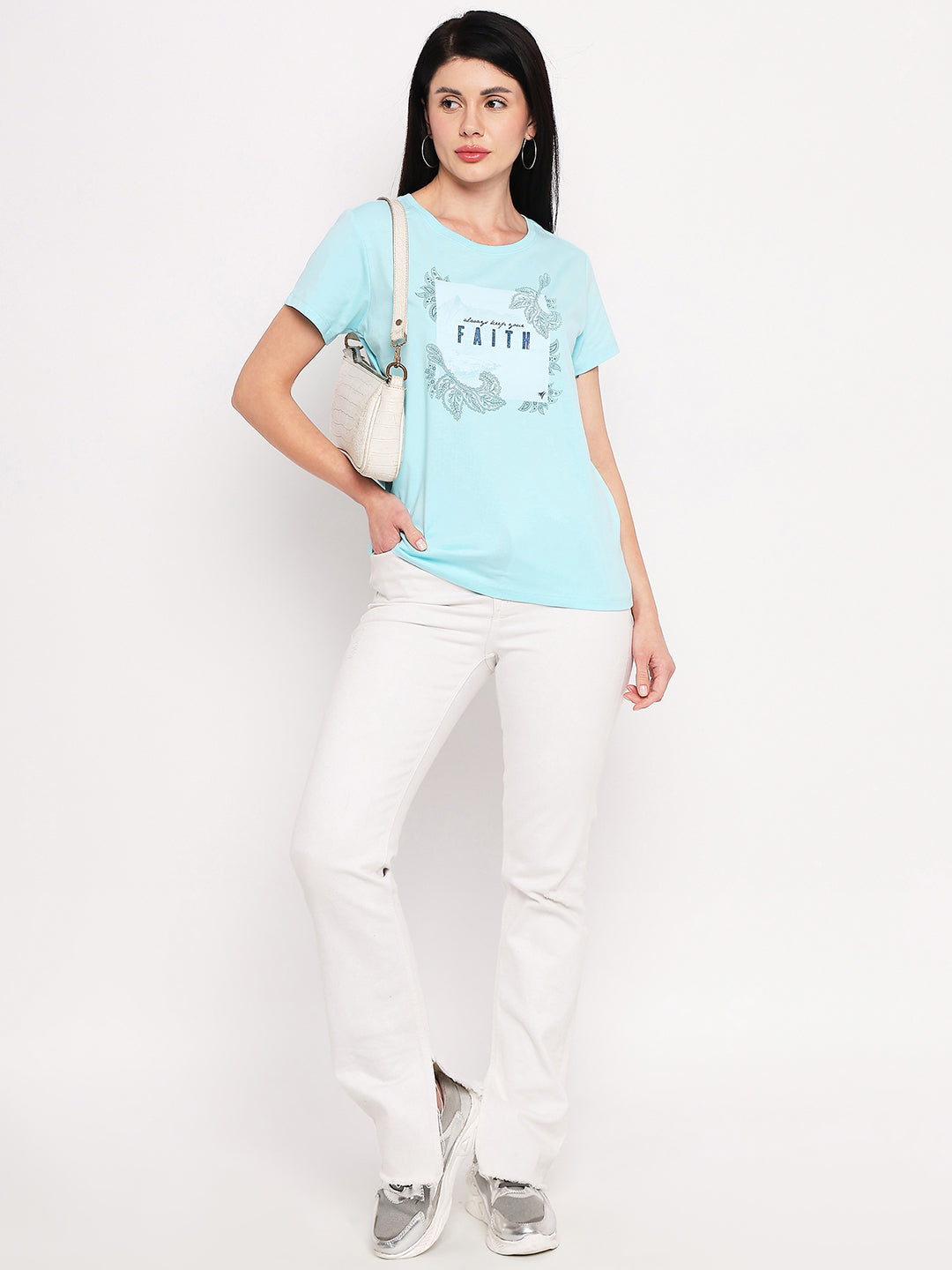 Neva Women T-shirt Half sleeves Round Neck Typography pattern Regular Fit