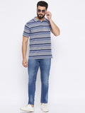 Neva Men Polo Neck Half Sleeves T-shirt Striped Pattern Chest Pocket