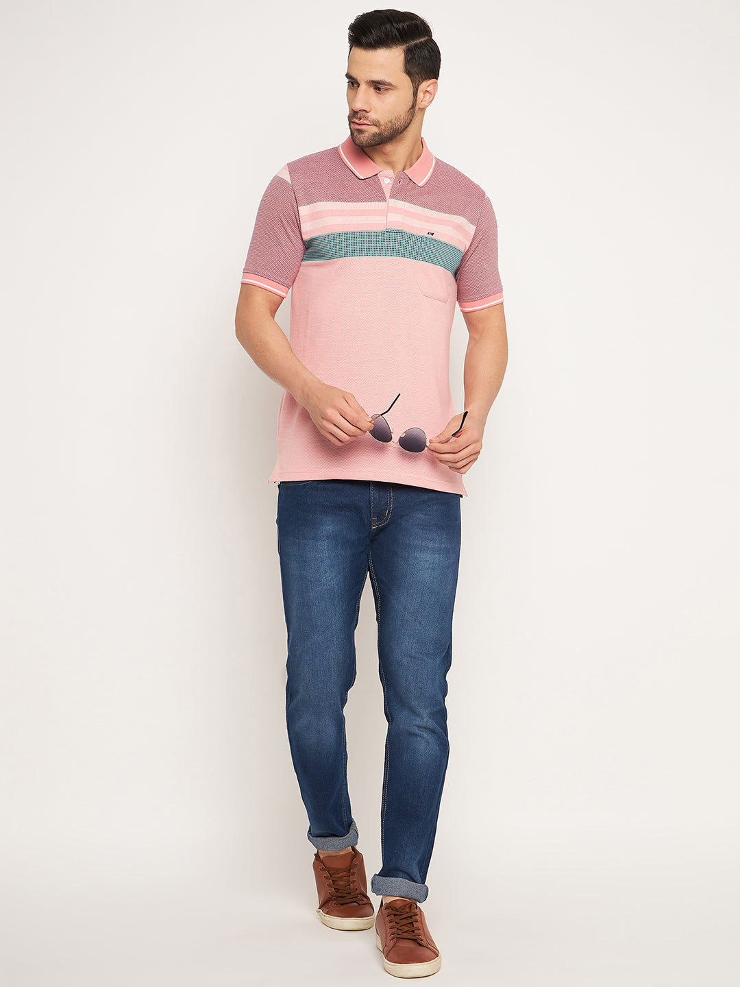 Neva Men Polo Neck Half Sleeves T-shirt Color Block pattern