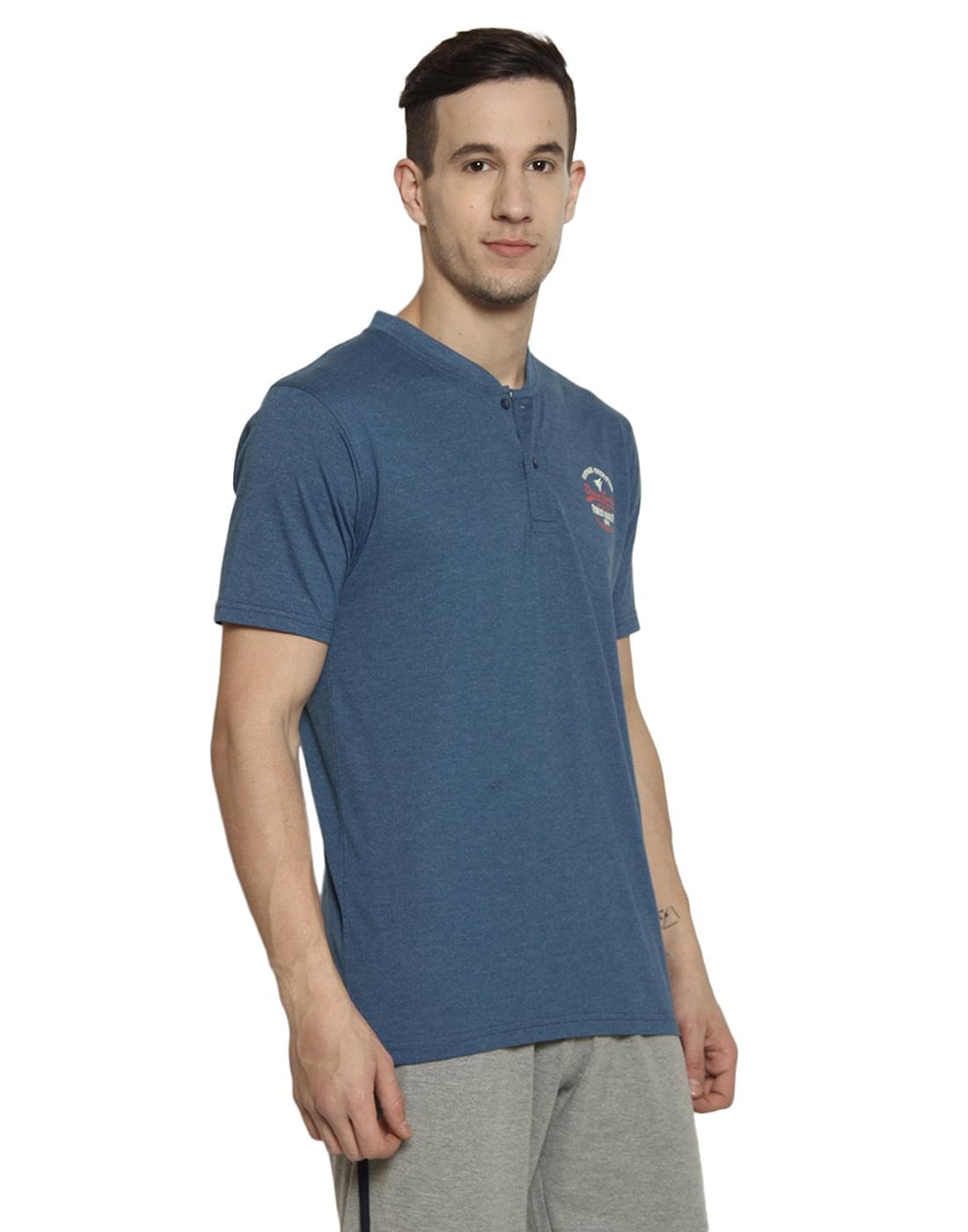 Basic Henley Neck T-Shirt For Men- Denim Millange