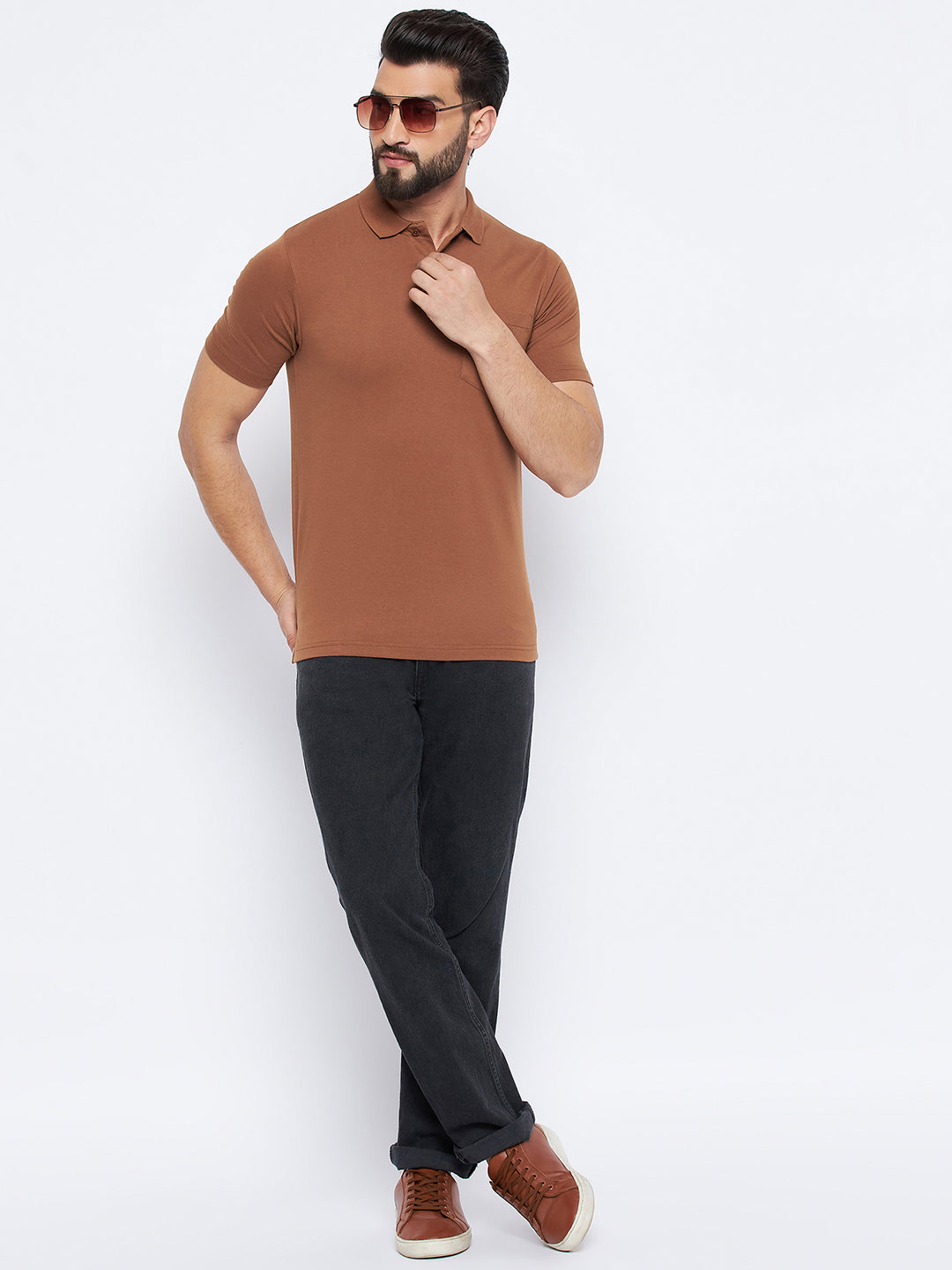 Neva Men Polo Neck Half Sleeves T-shirt Solid Pattern Chest Pocket