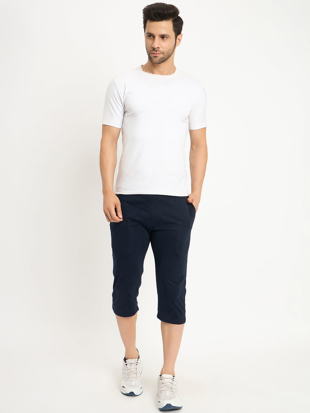 Neva Men Capri Elasticated drawstring waistband side pockets solid pattern