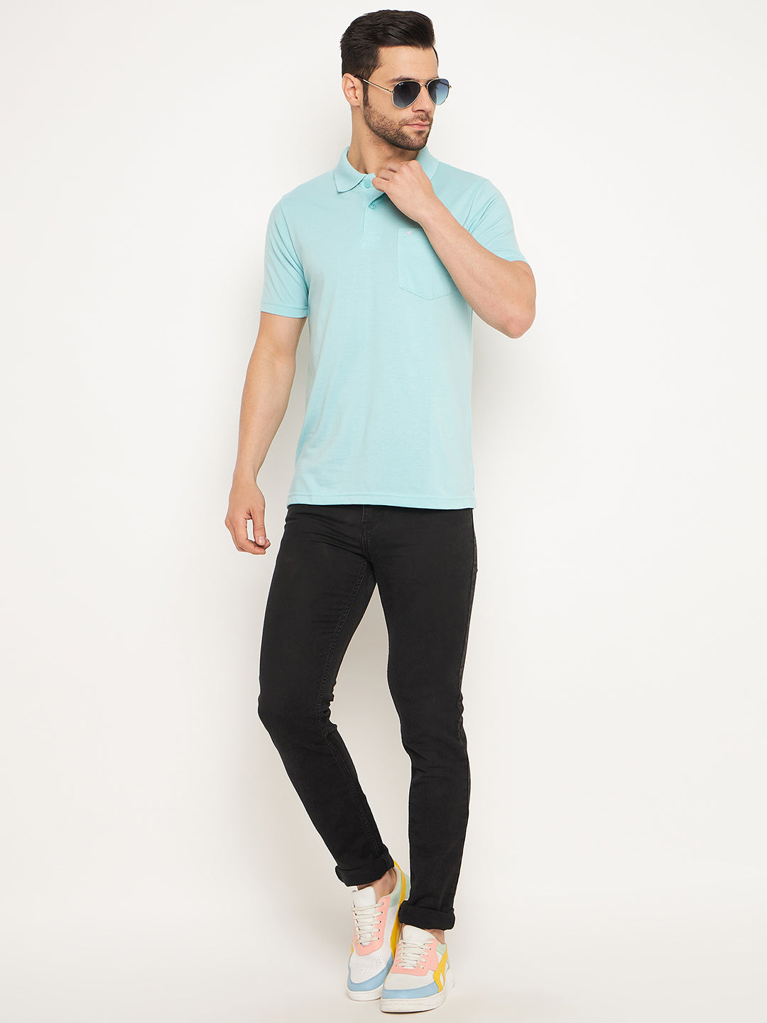 Neva Men Polo Neck Half Sleeves T-shirt Solid Pattern Chest Pocket