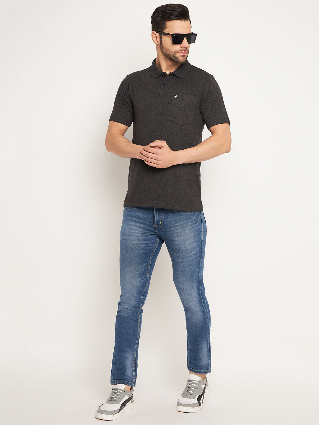 Neva Men Polo Neck Half Sleeves T-shirt Solid Pattern Chest Pocket