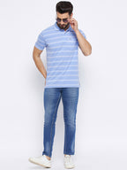 Neva Men Polo Neck Half Sleeves T-shirt Striped Pattern Chest Pocket
