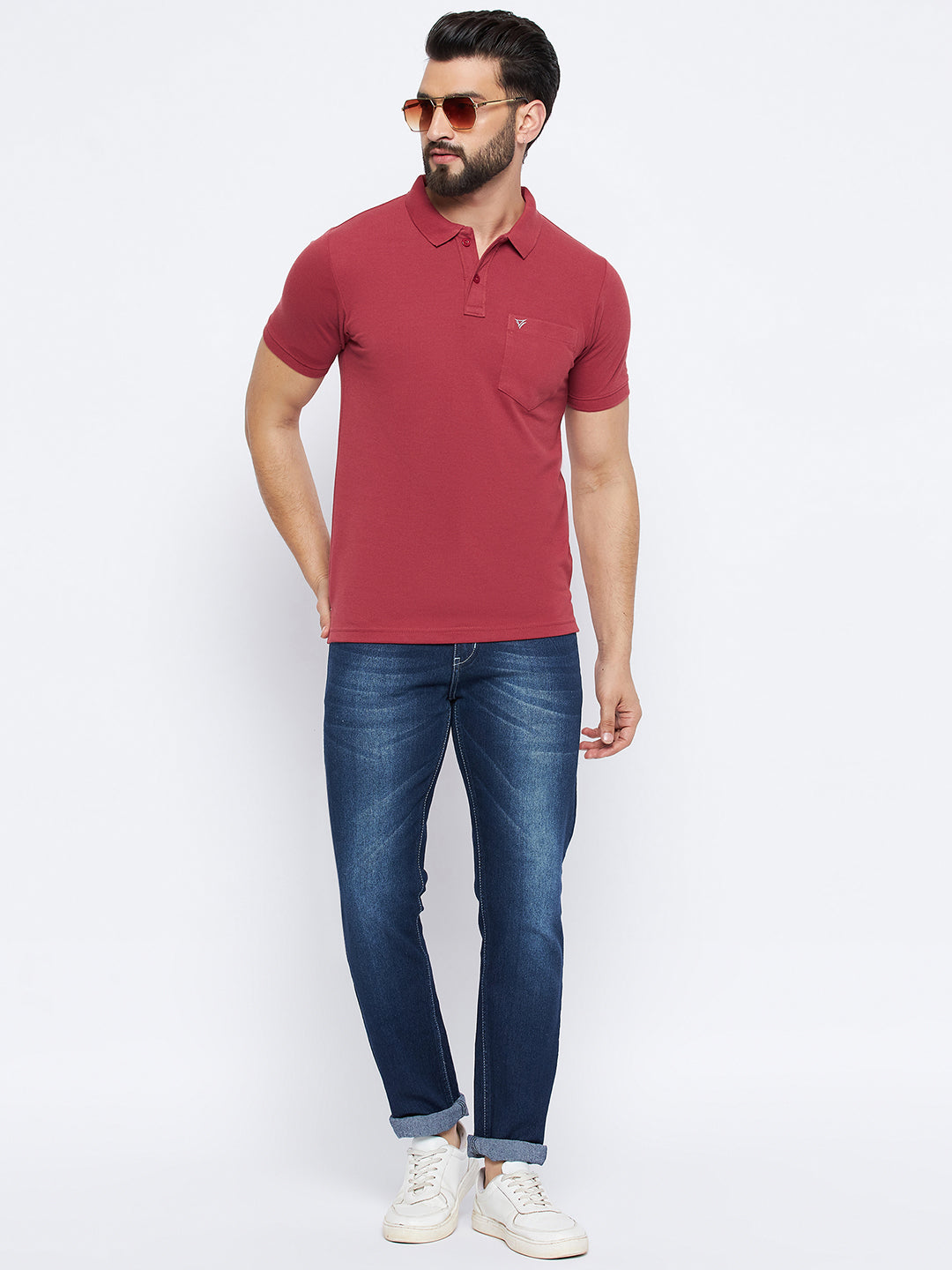 Neva Men Polo Neck Half Sleeves T-shirt Solid Pattern Chest Pocket